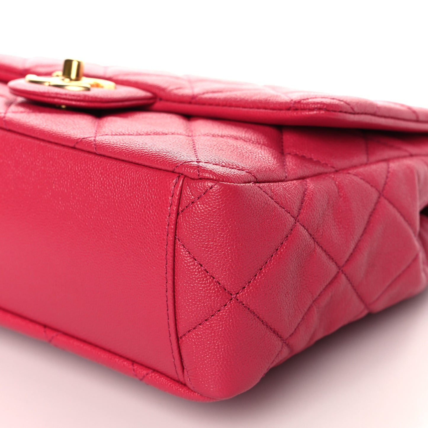 Shiny Caviar Quilted Small Top Handle Flap Pink