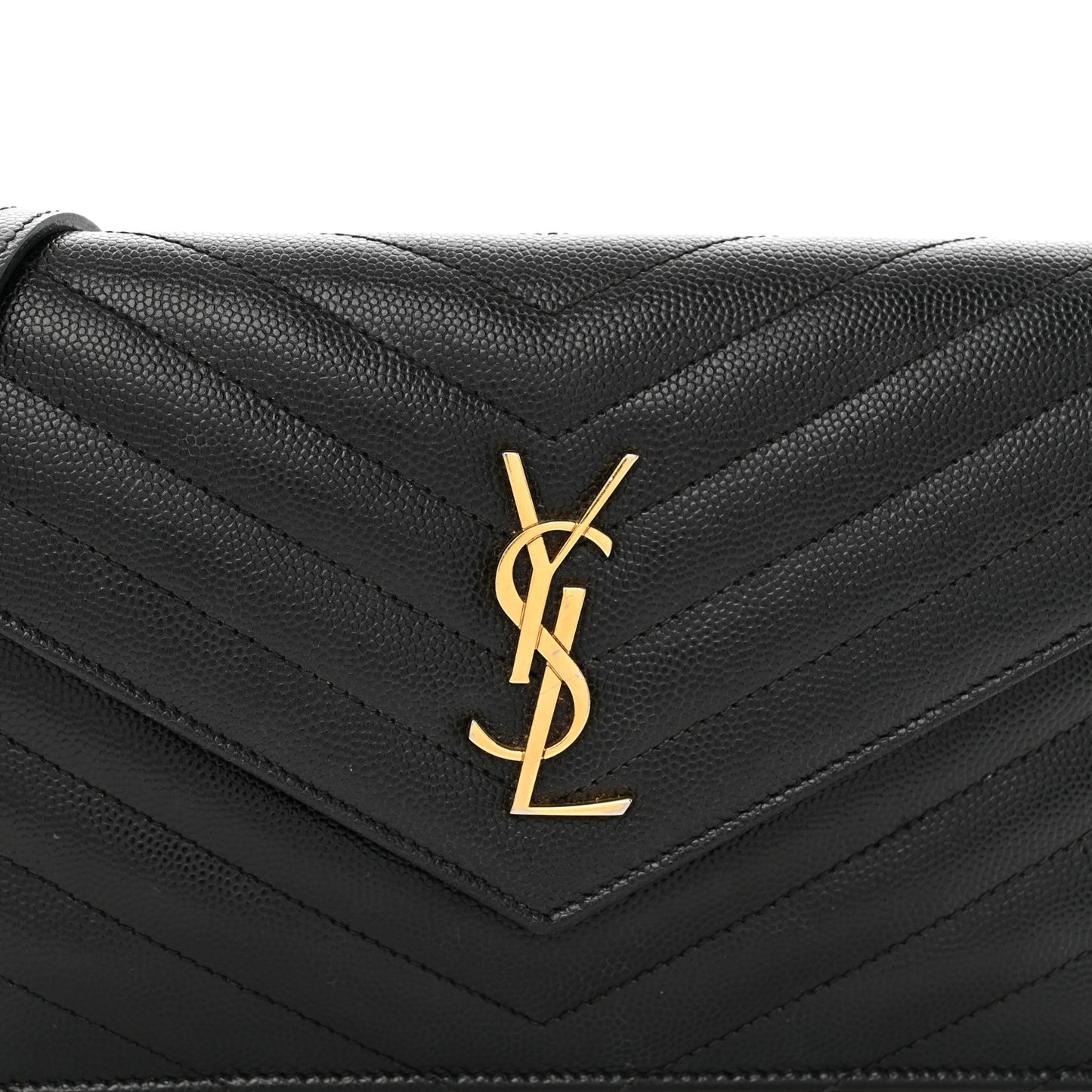 Grain De Poudre Matelasse Chevron Monogram Envelope Chain Wallet Black