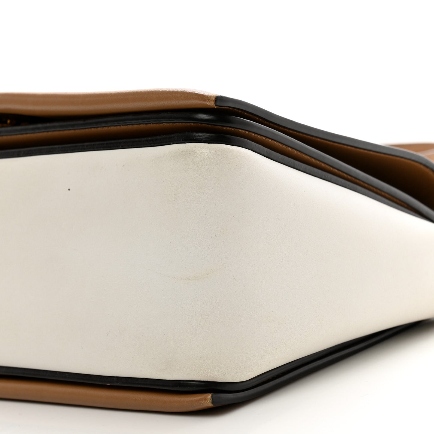 Shiny Smooth Calfskin Medium Frame Shoulder Bag Tan Optic White