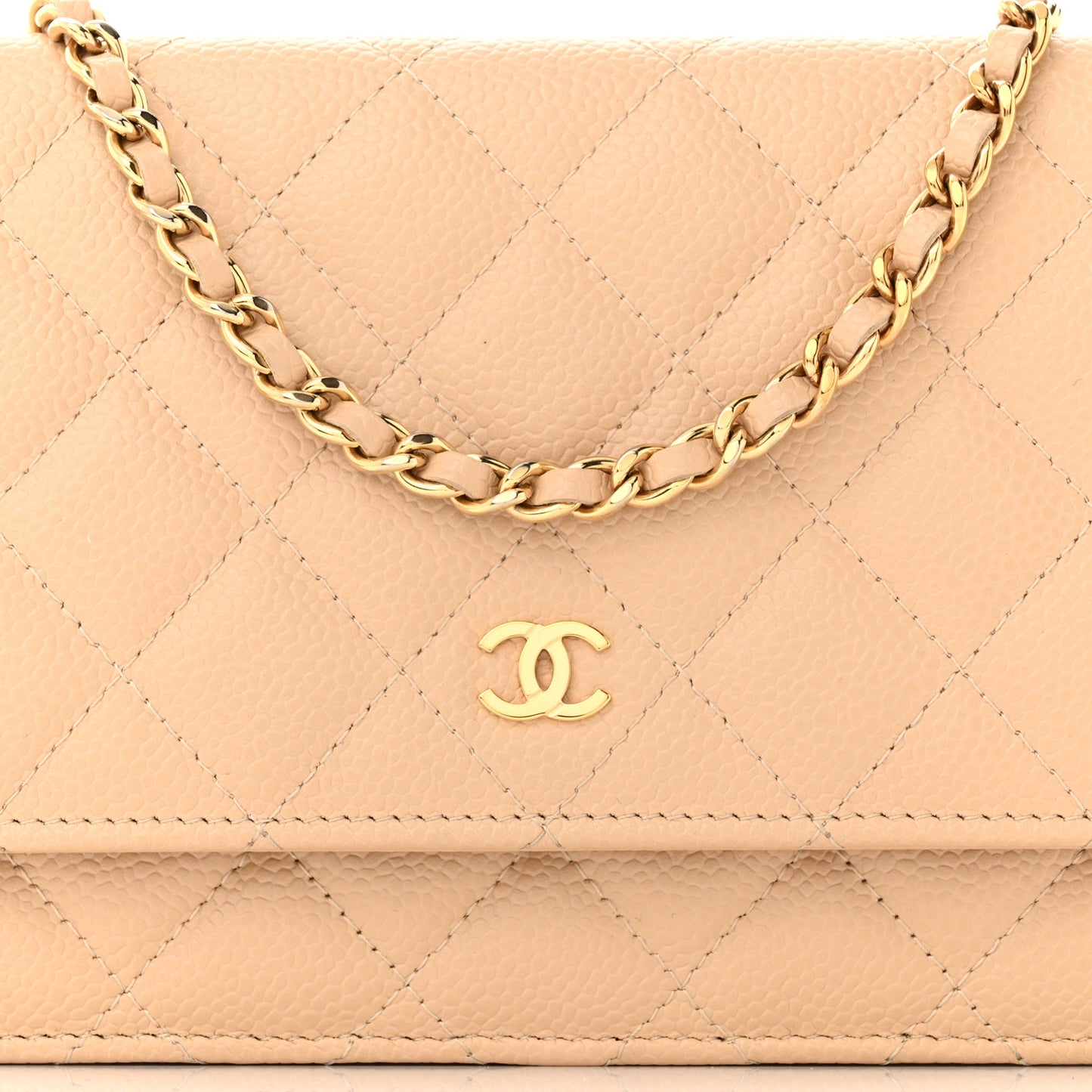 Caviar Quilted Wallet On Chain WOC Beige