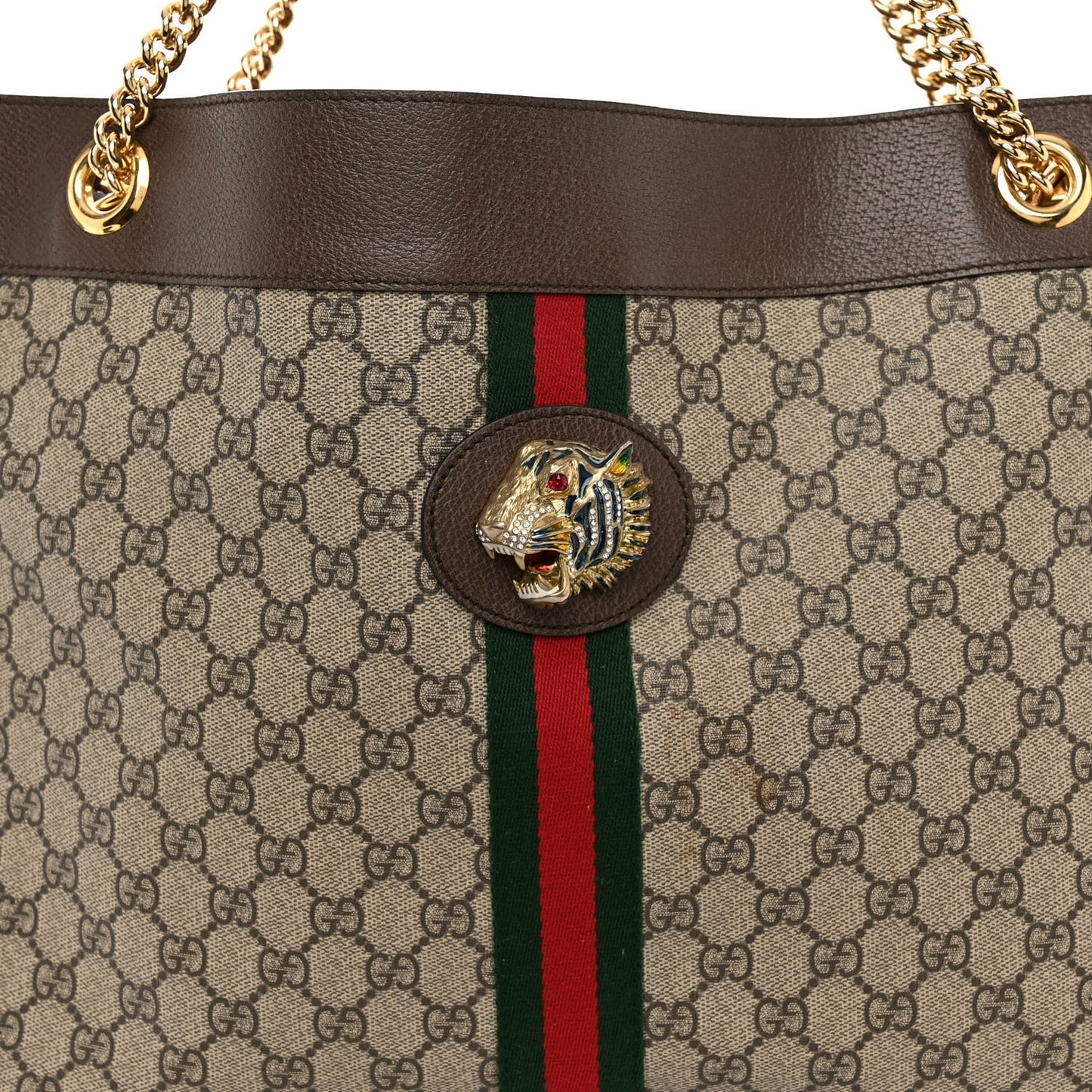 GG Supreme Monogram Large Rajah Chain Tote Beige New Acero