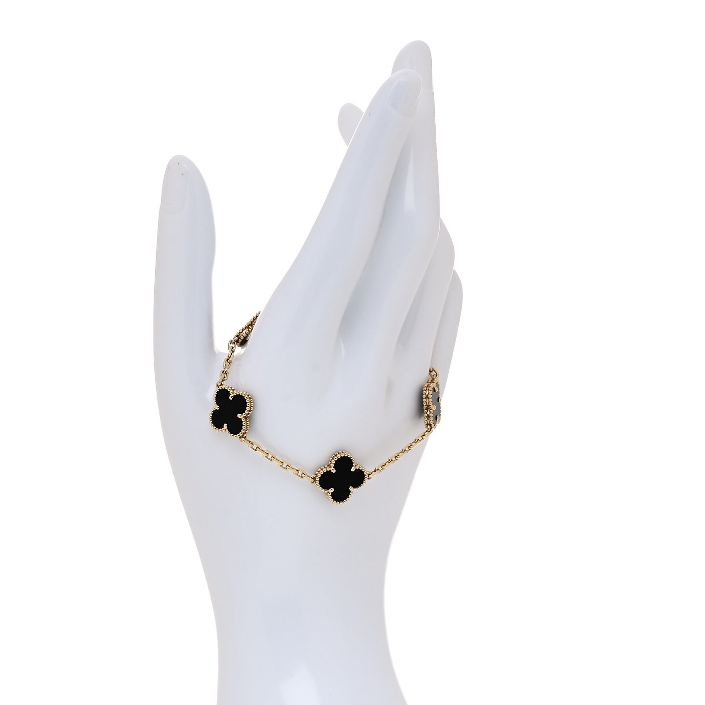 18K Yellow Gold Black Onyx 5 Motifs Vintage Alhambra Bracelet