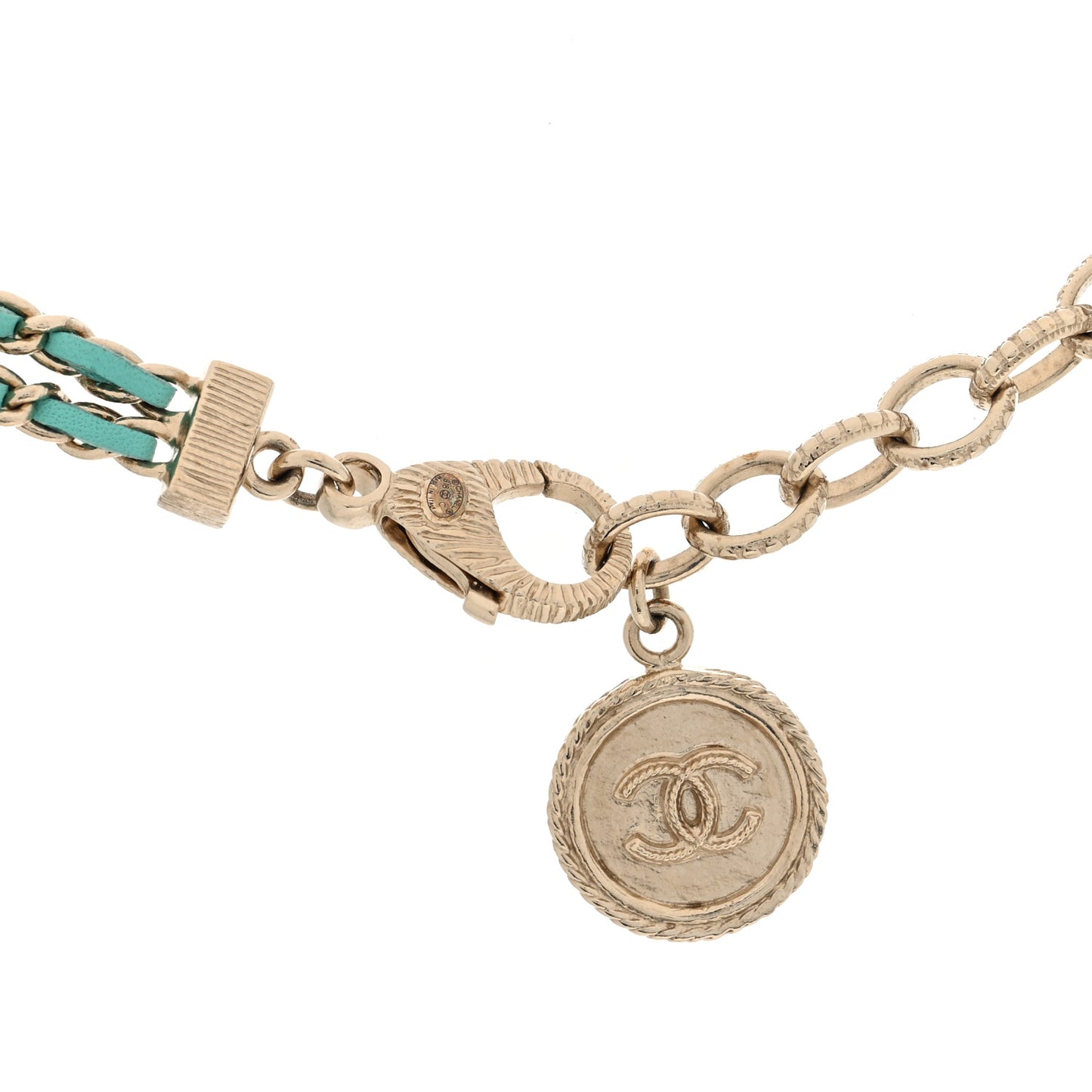 Metal Lambskin CC Chain Link Necklace Golden Light Green