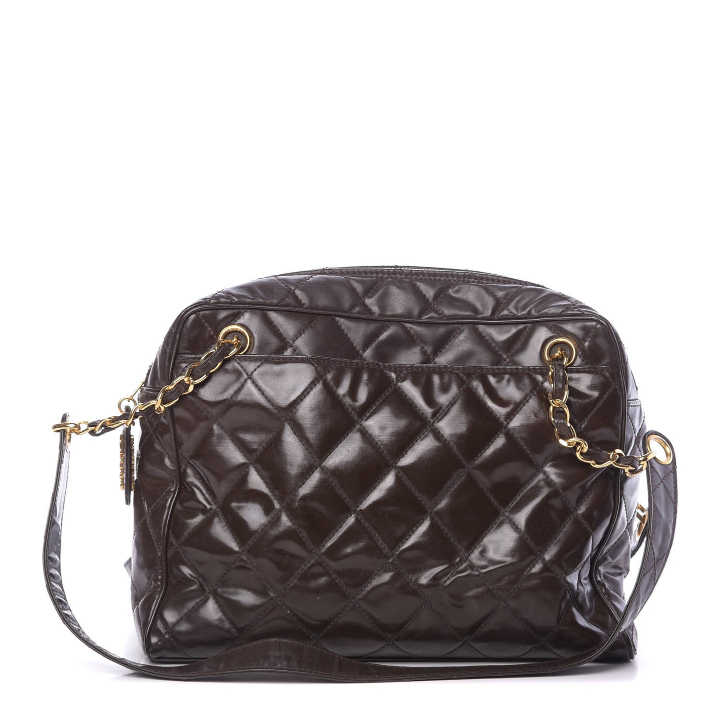 Patent Quilted Shoulder Bag Brown