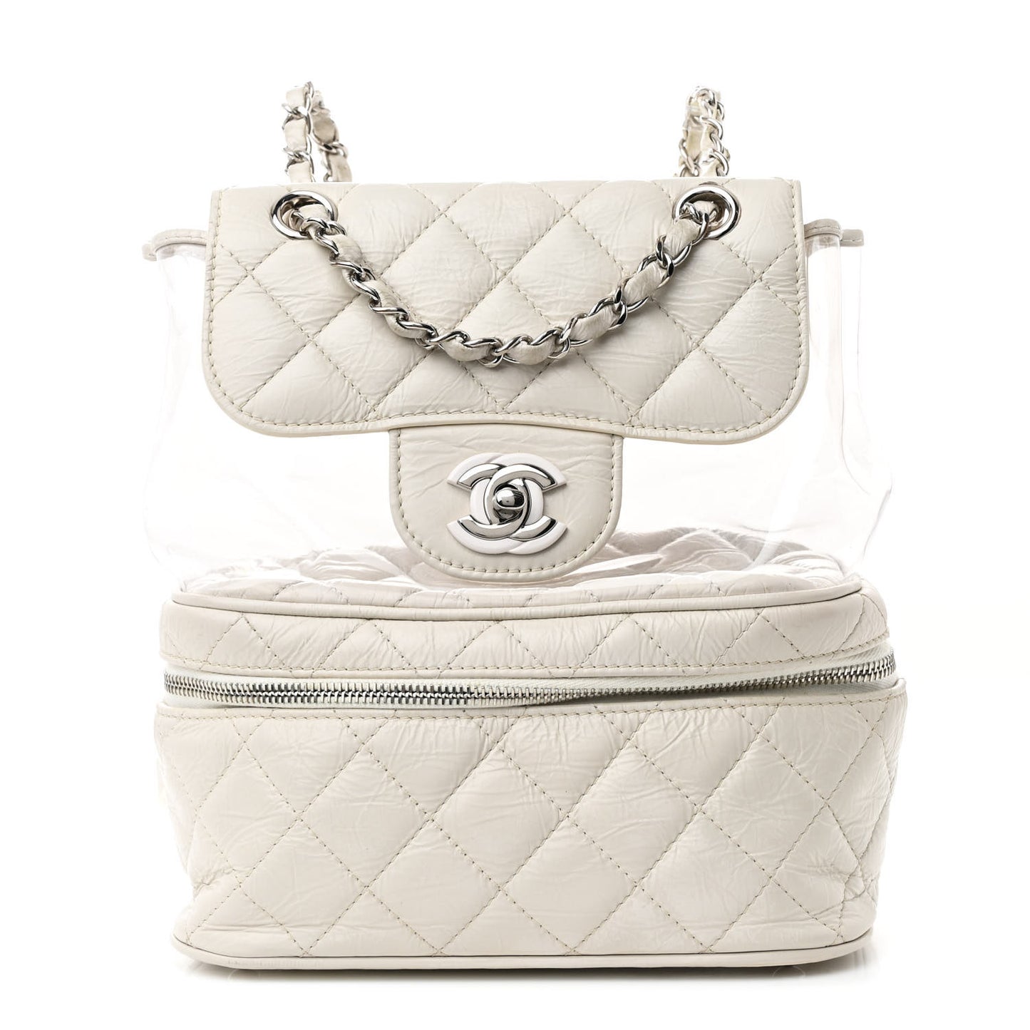 Crumpled Calfskin PVC Quilted Backpack White