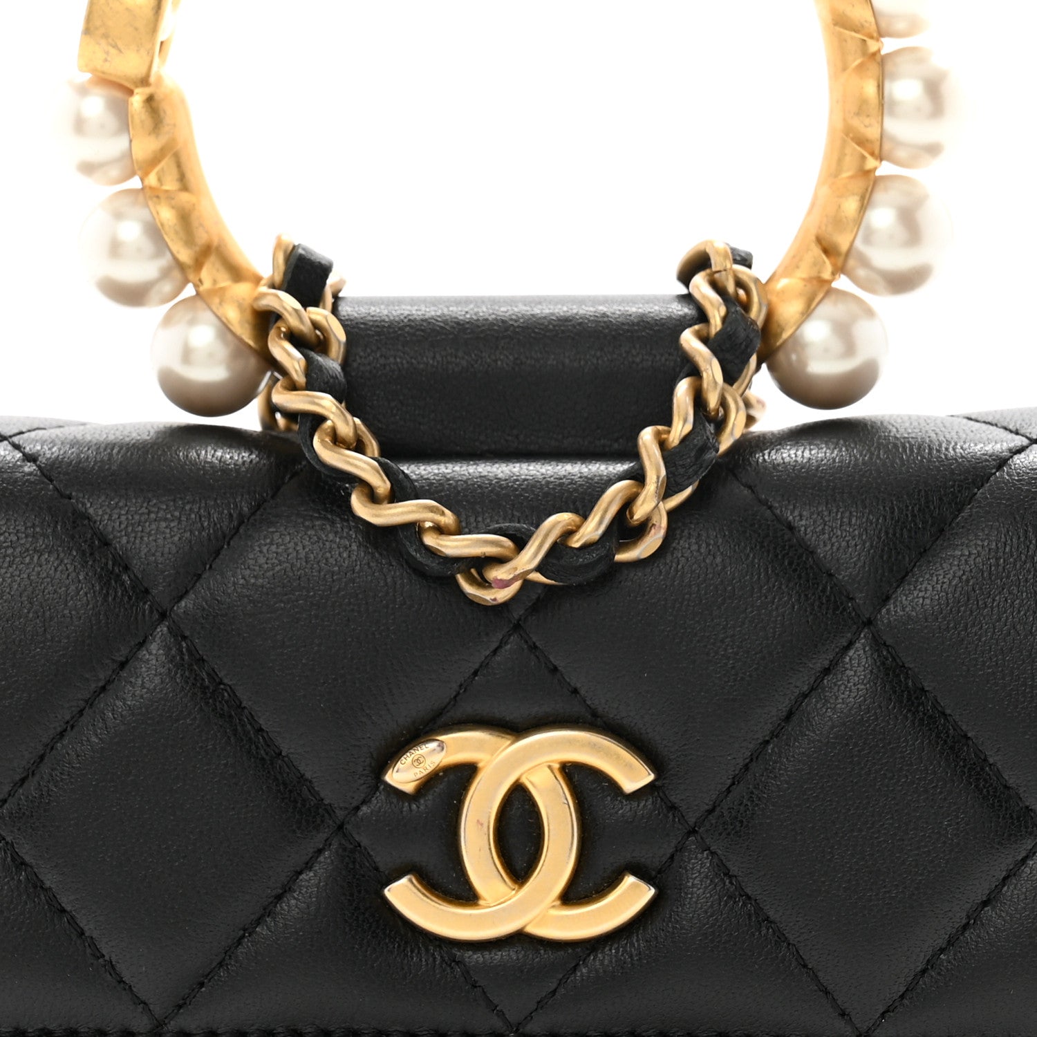 Chanel Lambskin Quilted Pearl Crown Clutch With Chain Black 10 of 15