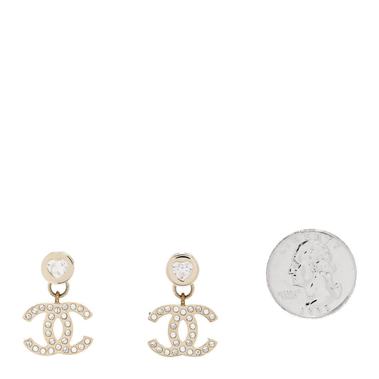 Crystal CC Heart Drop Earrings Gold