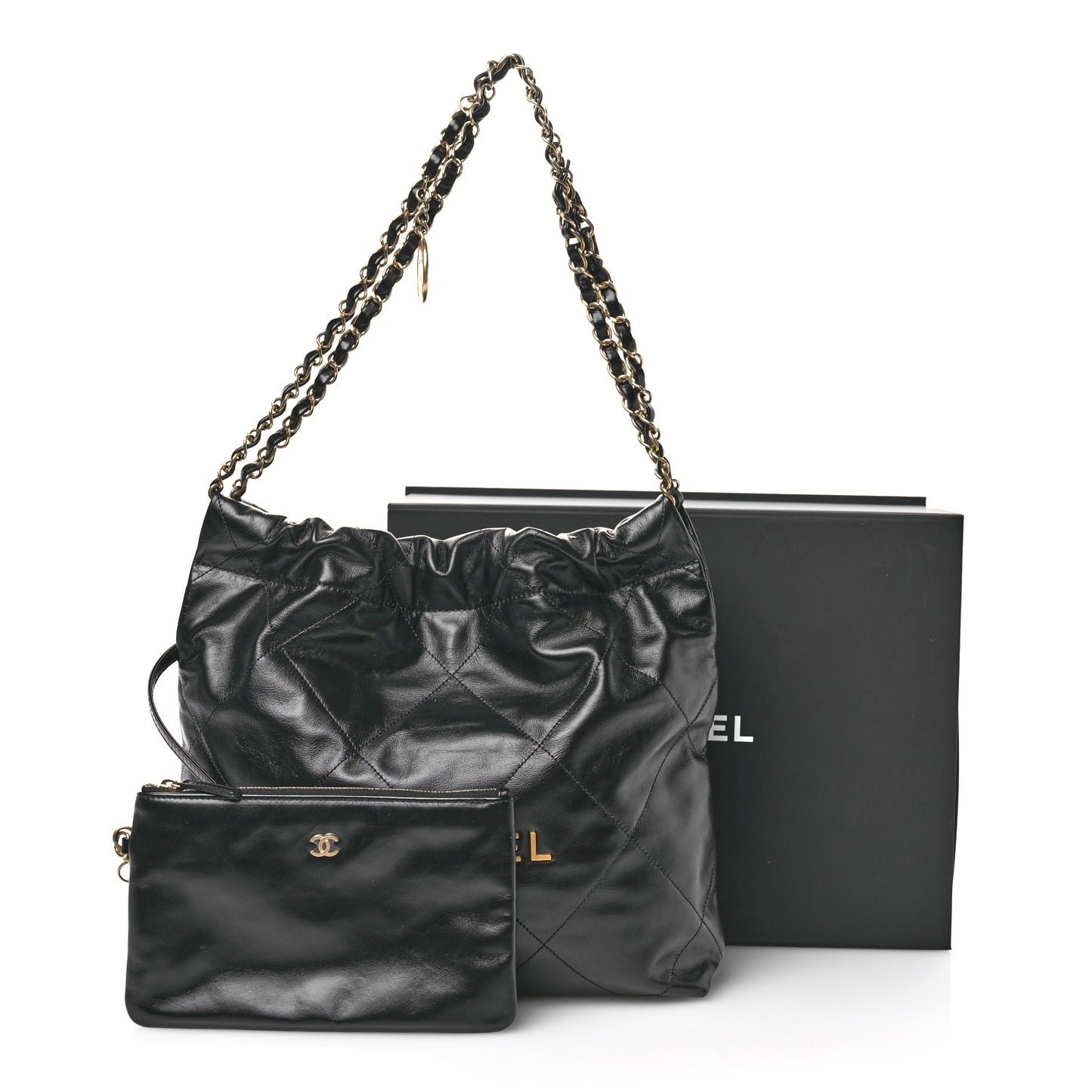 Shiny Calfskin Quilted Small Chanel 22 Black