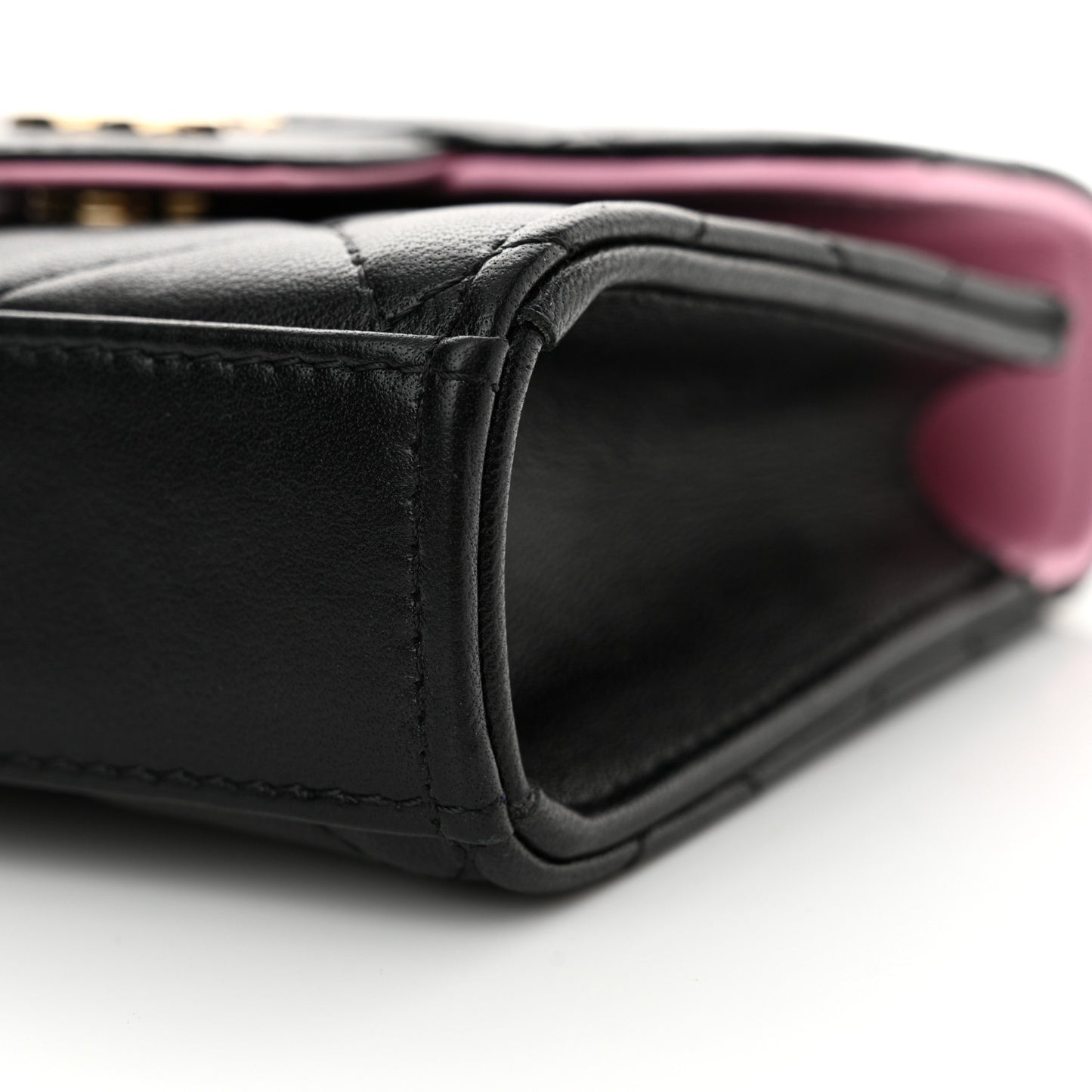 Lambskin Quilted Bi-Color Top Handle Clutch With Chain Black Pink