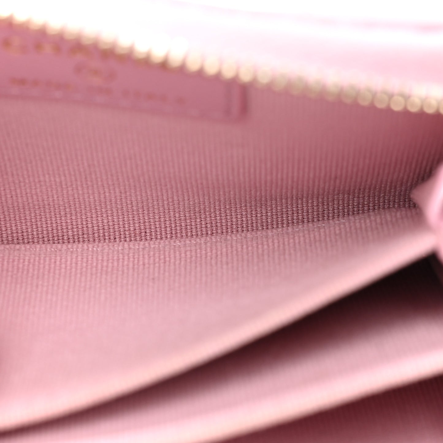 Iridescent Calfskin Quilted Zip Coin Purse Wallet Light Pink