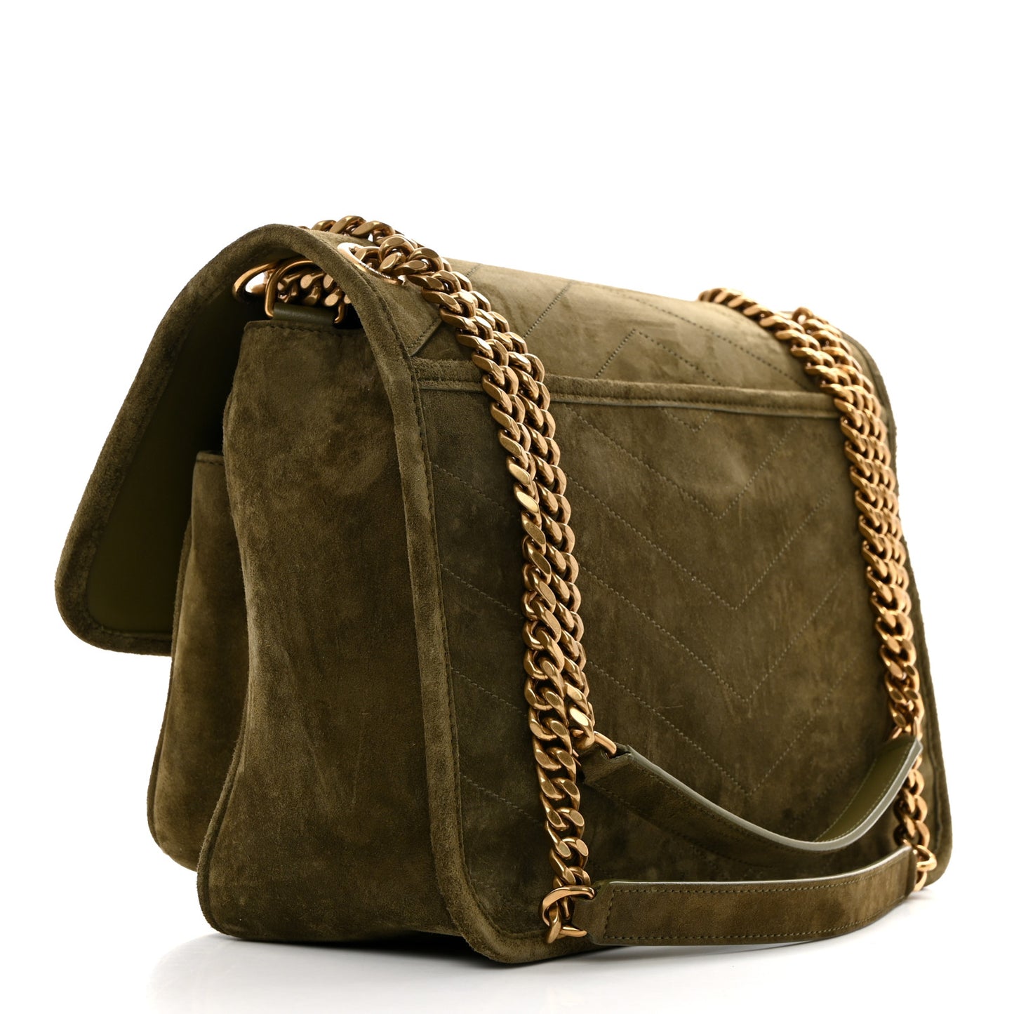 Suede Monogram Medium Niki Chain Satchel Loden Green