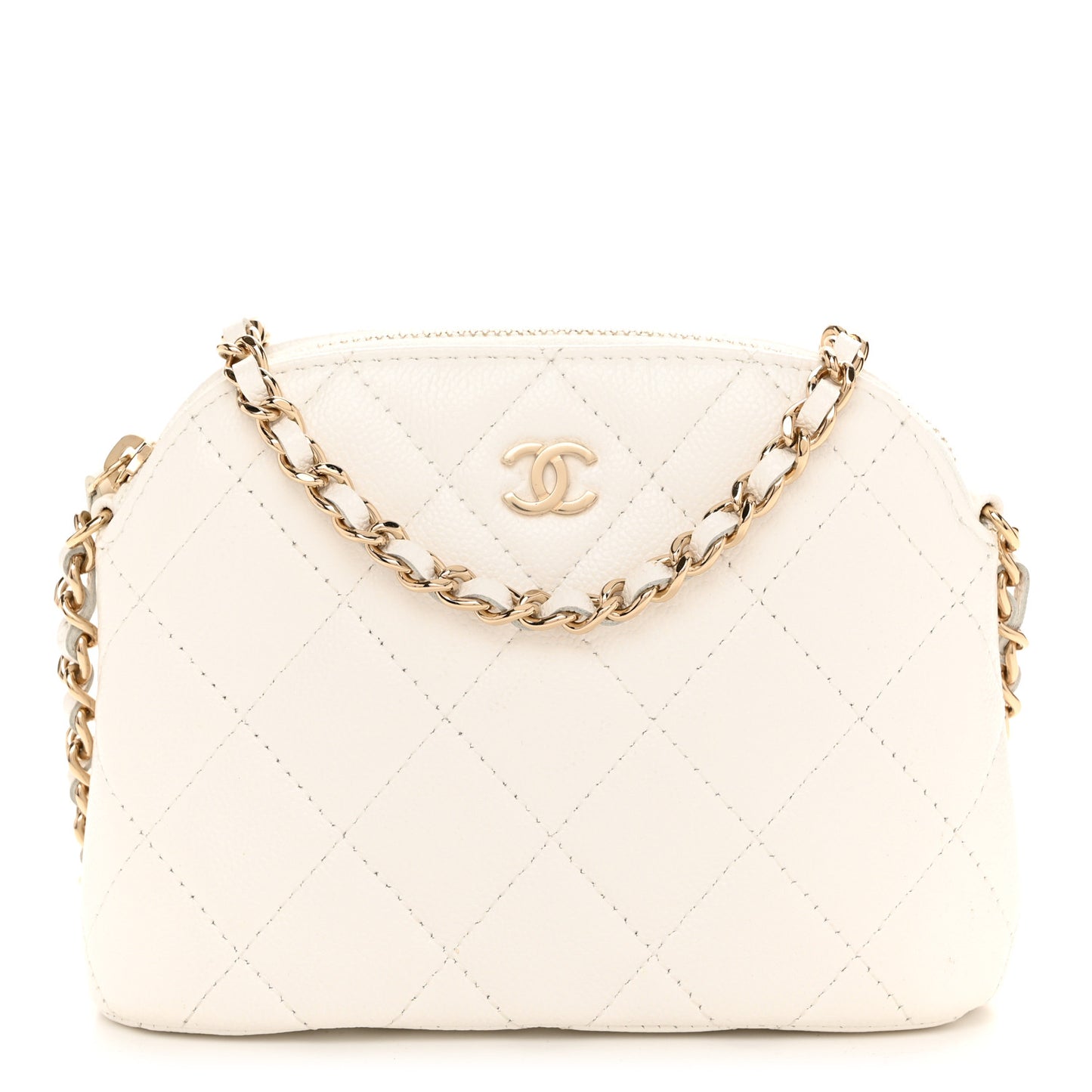 Caviar Quilted Classic Clutch With Chain White
