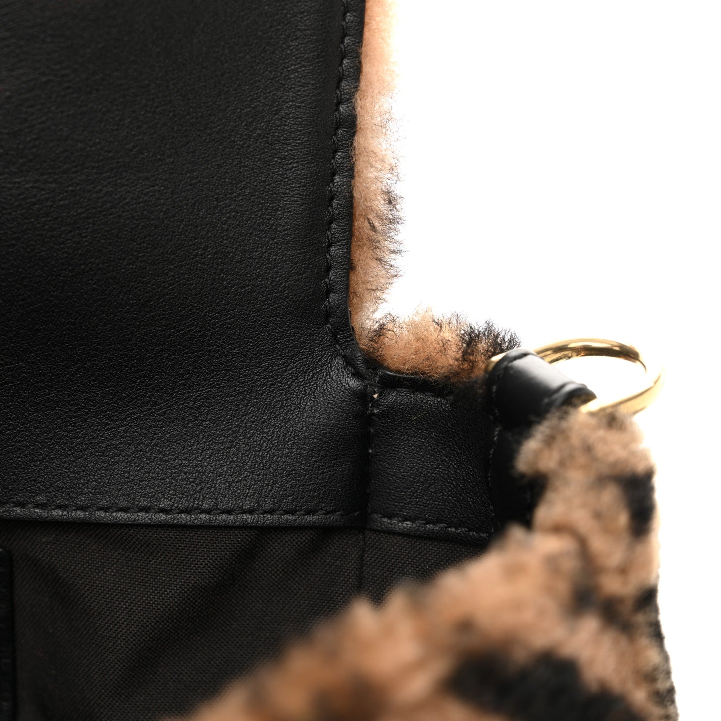 Shearling Vitello Dolce Macro FF 1974 Large Baguette Tobacco Black