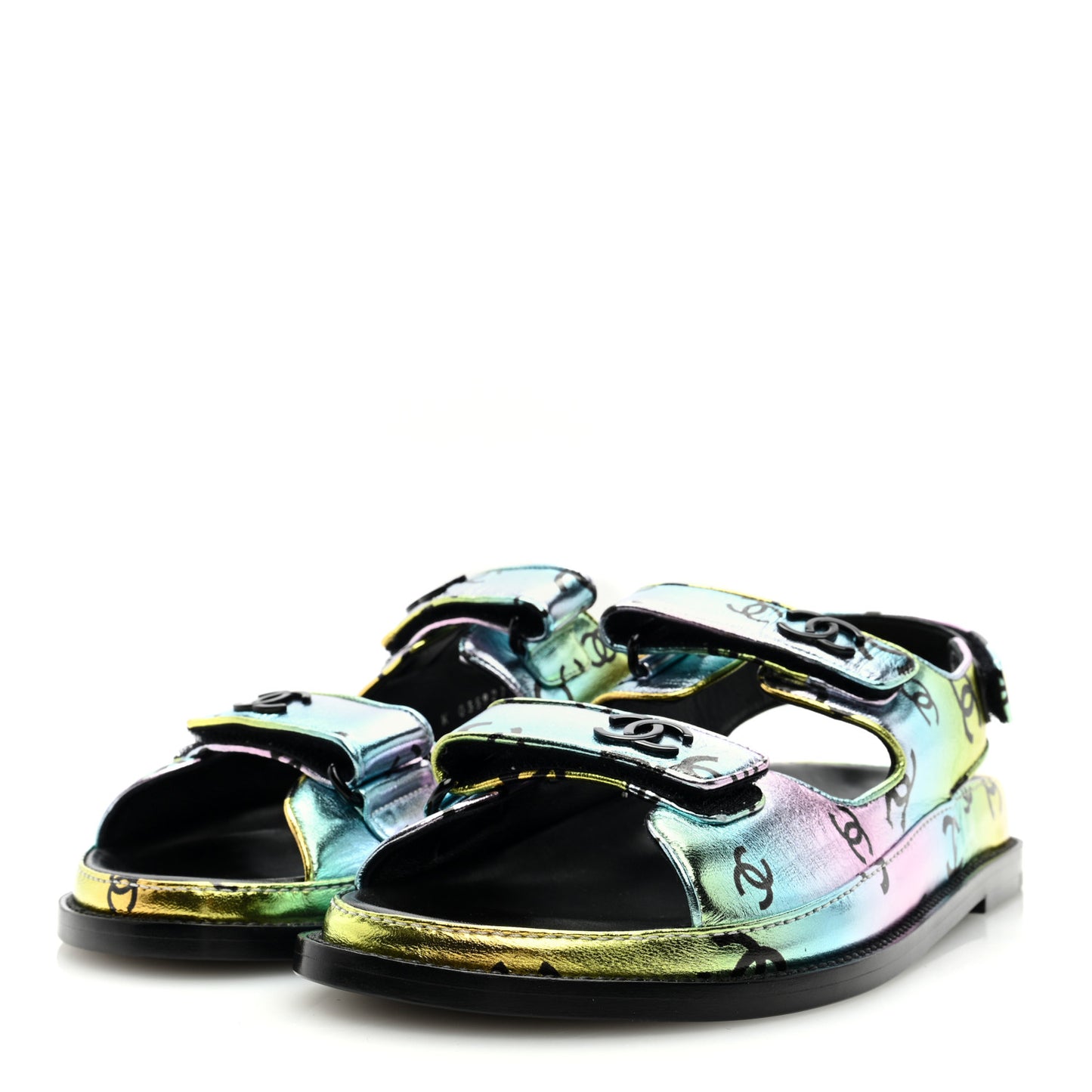 Laminated Lambskin Printed CC Dad Sandals 40 Multicolor