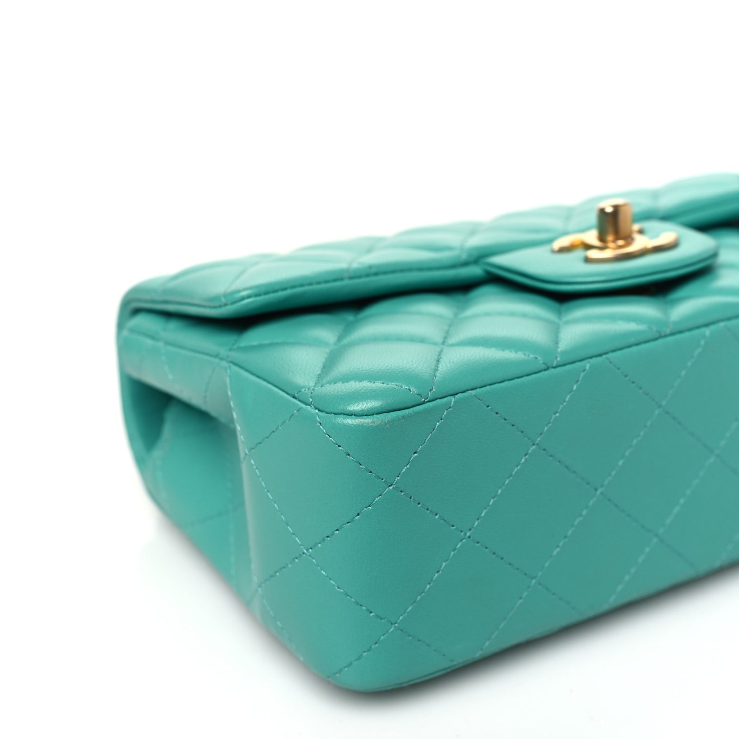 Lambskin Quilted Mini Rectangular Flap  Turquoise