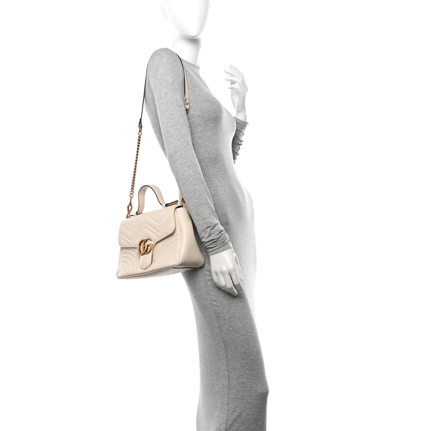 Calfskin Matelasse Small GG Marmont Top Handle Shoulder Bag White