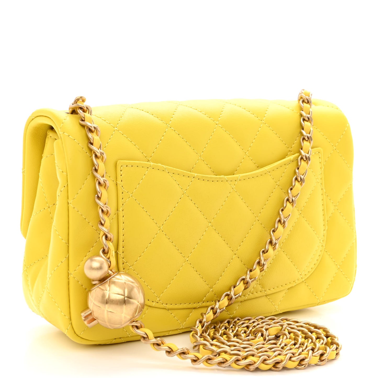 Lambskin Quilted Mini Rectangular Pearl Crush Flap Yellow