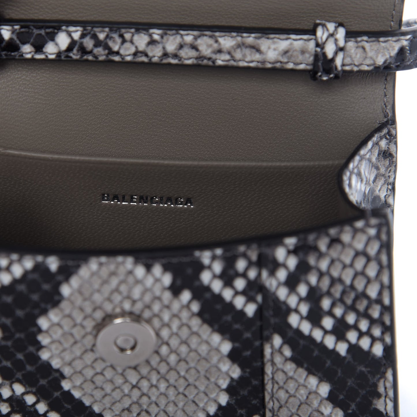Shiny Calfskin Python Effect Hourglass Top Handle Bag Mini Black White