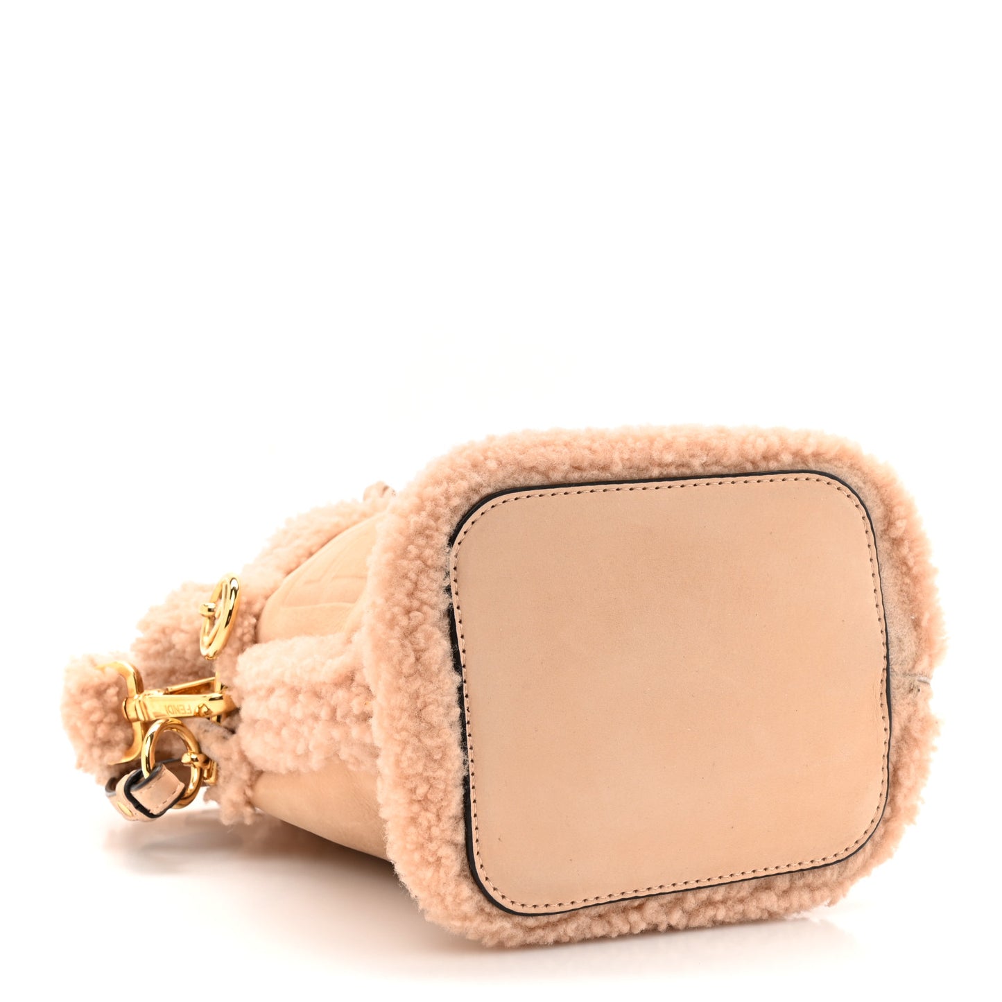 Shearling Suede F is Fendi Logo Embossed Mini Mon Tresor Bucket Bag Light Rose