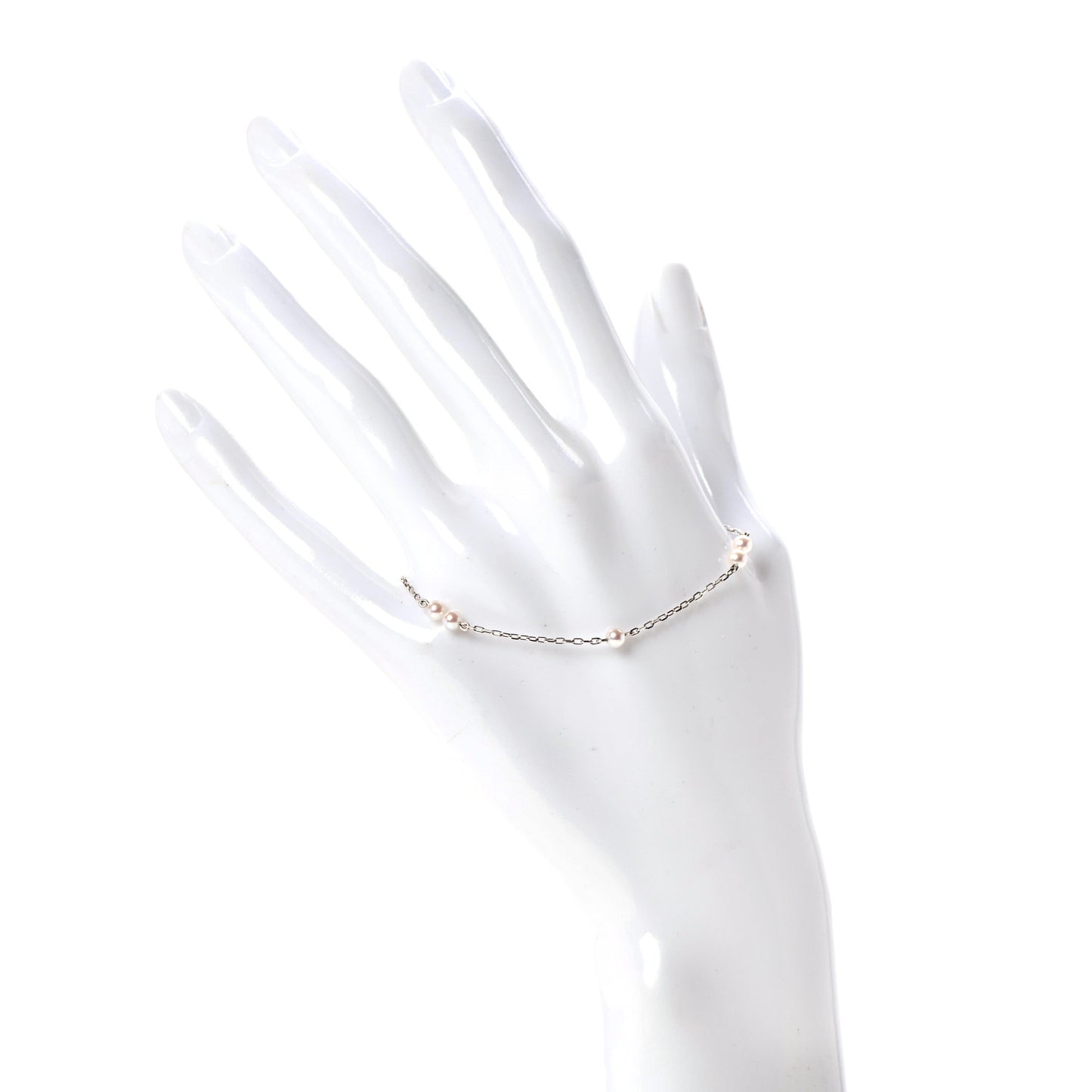 18K White Gold Akoya Pearl 3.5-4mm Station Bracelet