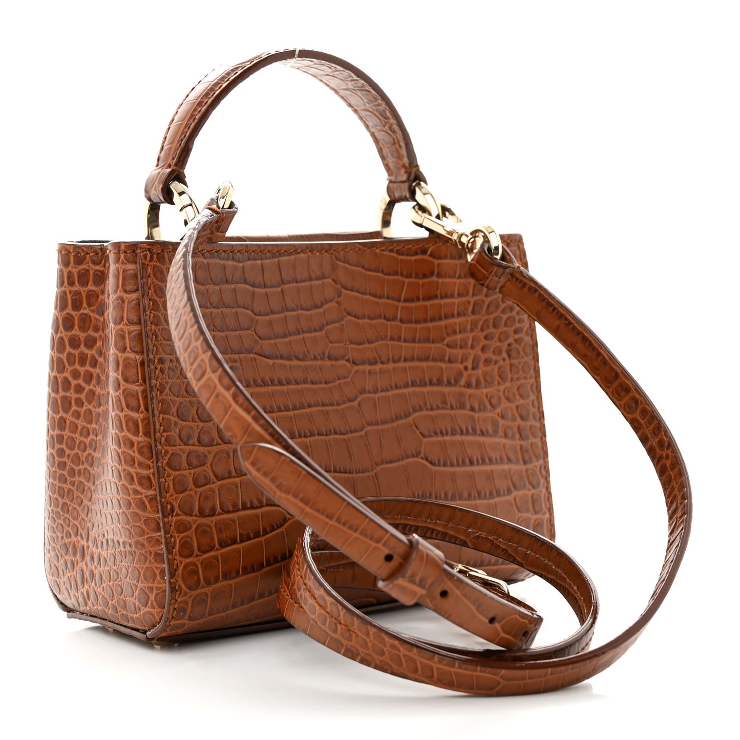 Calfskin Crocodile Embossed Mini Varenne Top Handle Tan