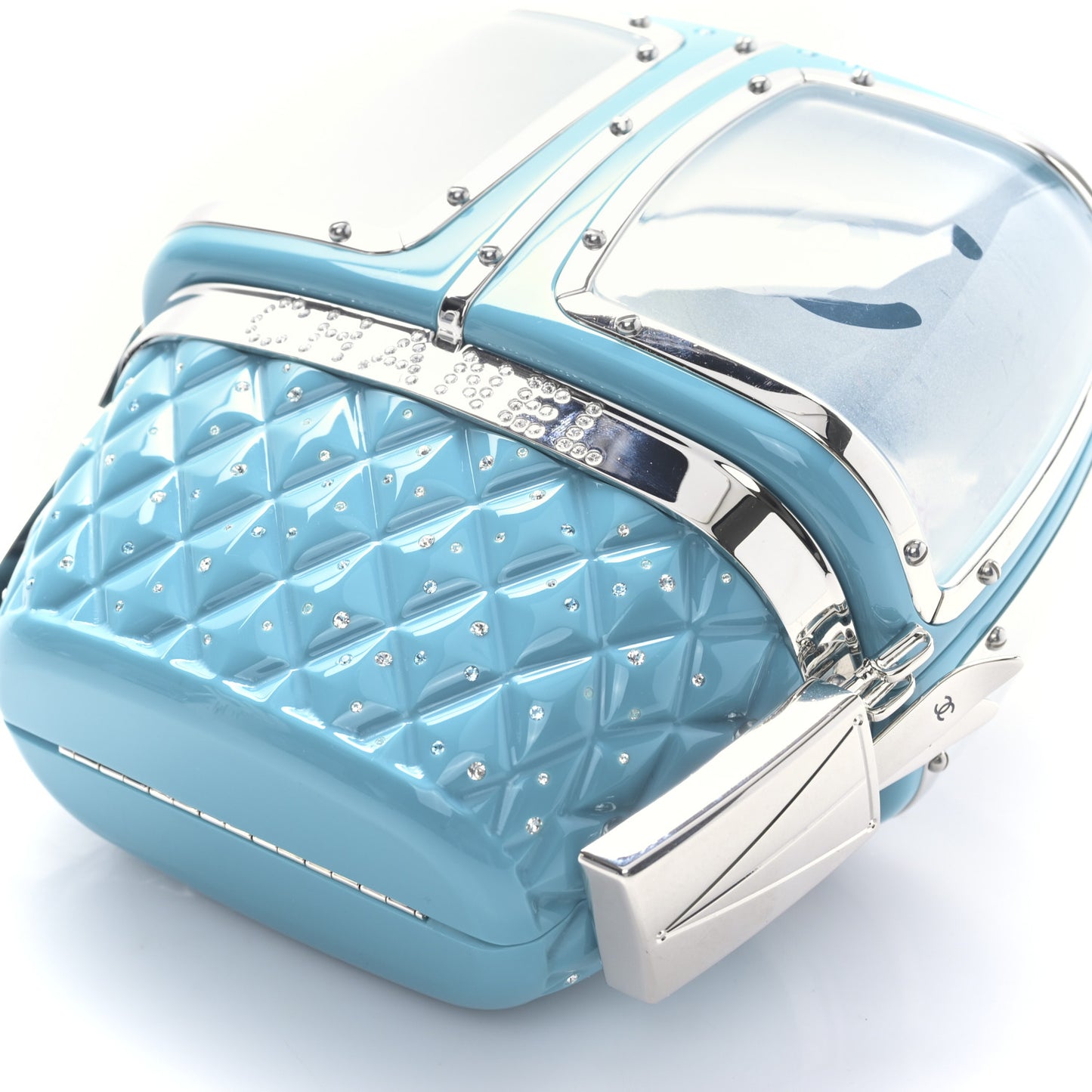 Lucite Enamel Strass Evening In The Mountain Gondola Minaudiere Clutch Light Blue