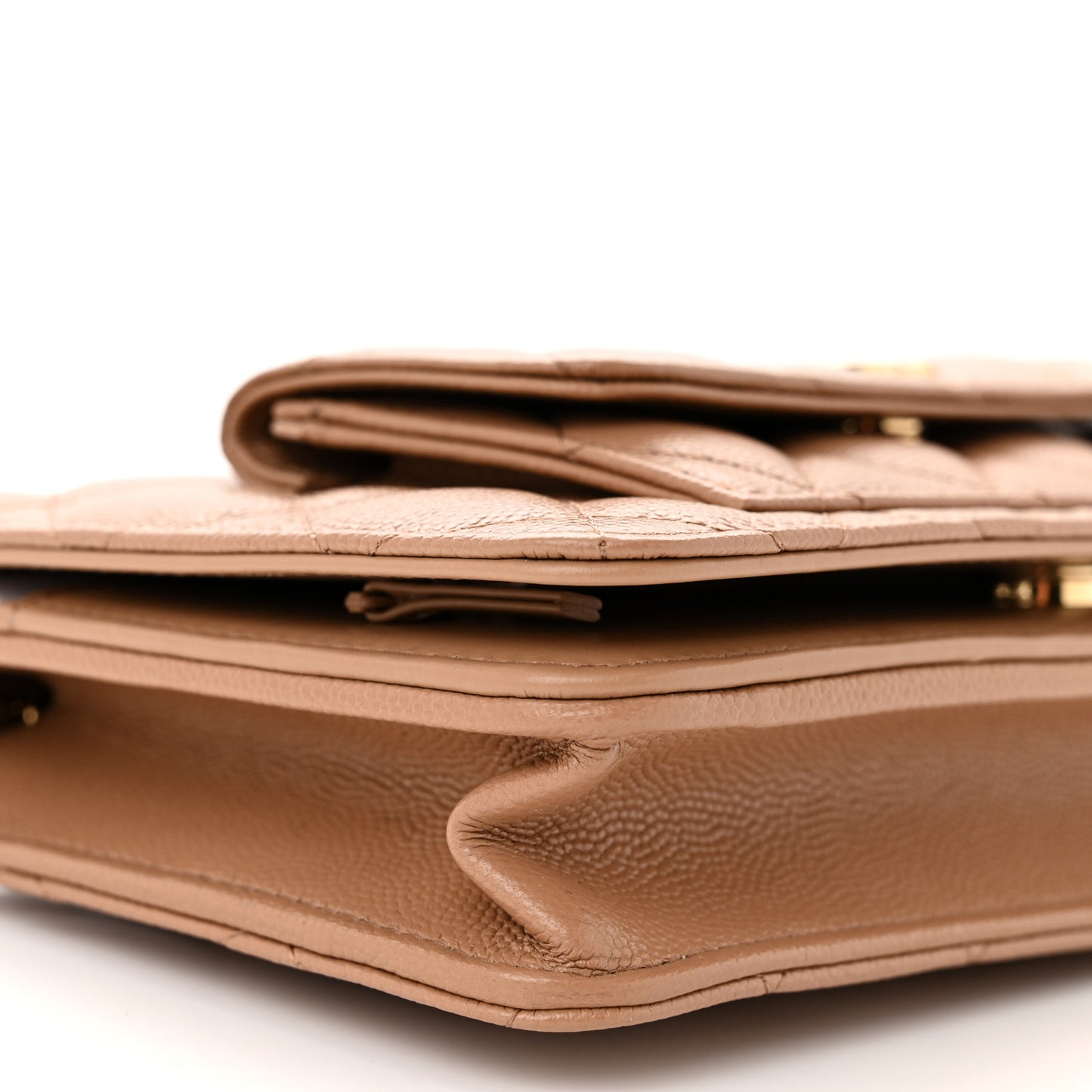 Caviar Quilted Pocket Clutch With Chain WOC Beige