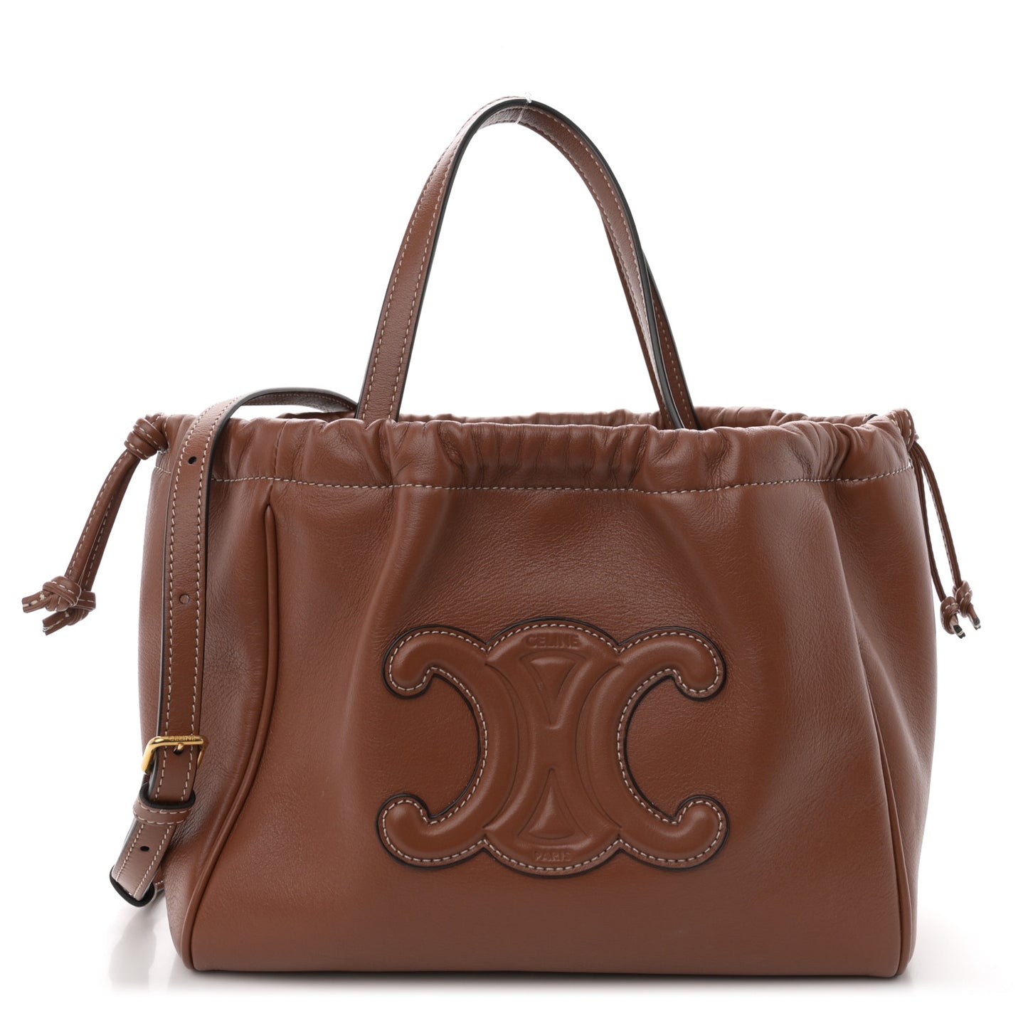 Smooth Calfskin Cuir Small Triomphe Cabas Drawstring Tan