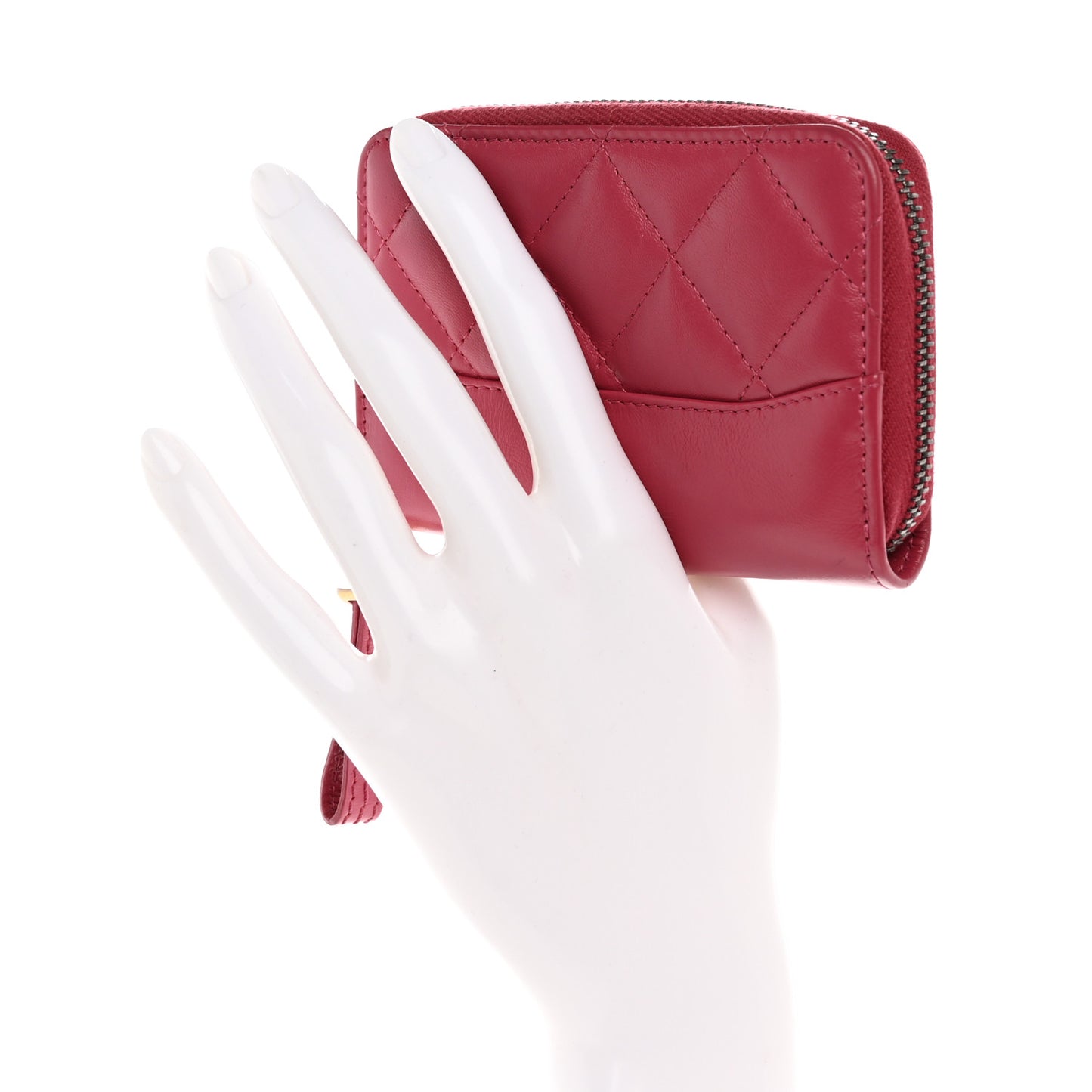 Aged Calfskin Quilted Gabrielle Zip Around Coin Purse Wallet Dark Pink