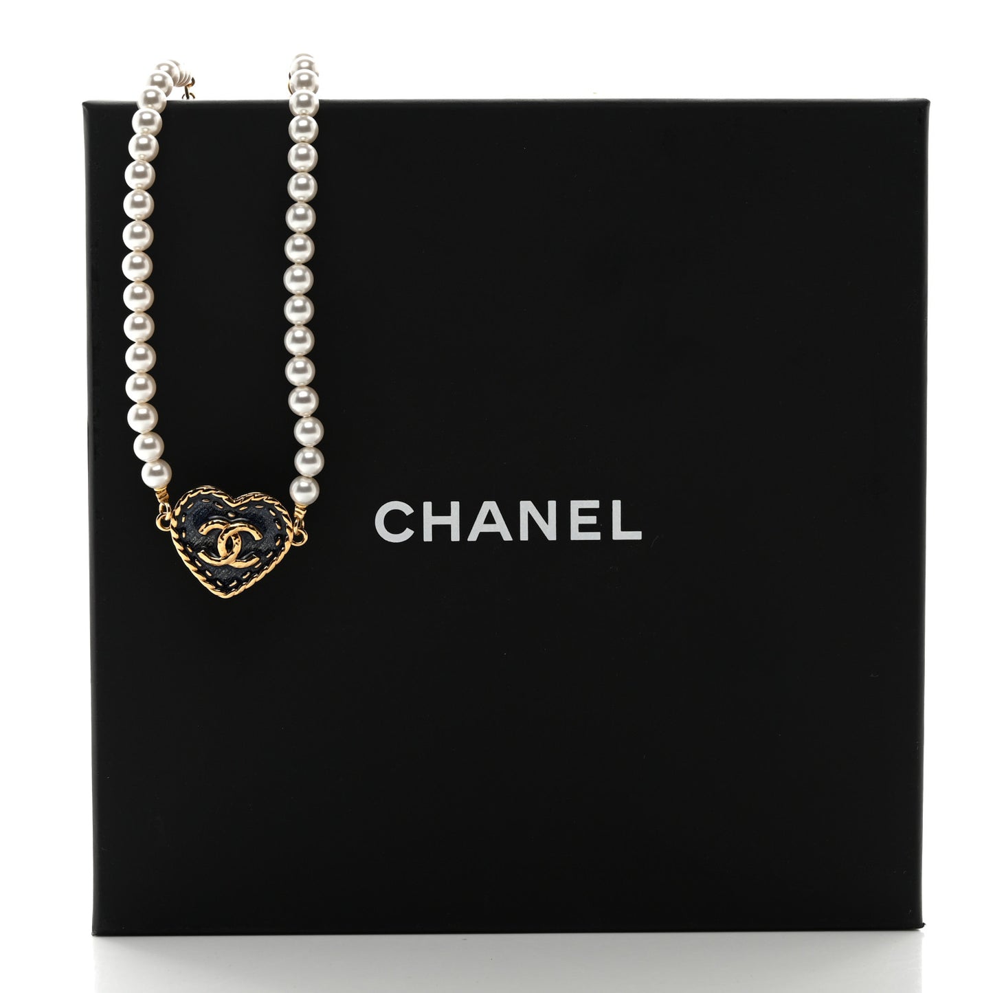 Metal Denim CC Heart Choker Gold Blue Pearly White