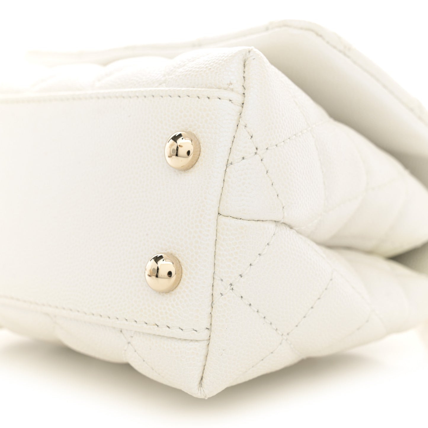 Iridescent Caviar Quilted Extra Mini Coco Handle Flap White