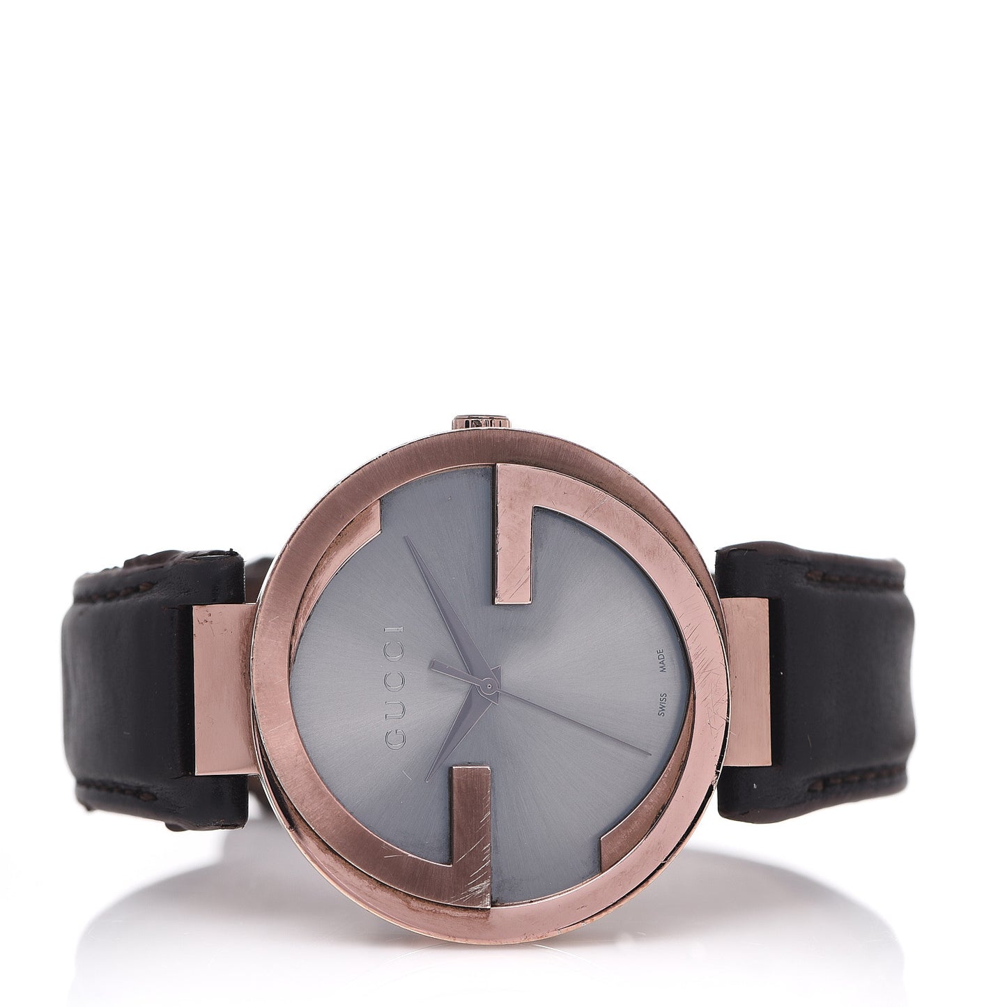 Stainless Steel Calfskin 37mm Interlocking G Quartz Watch Brown