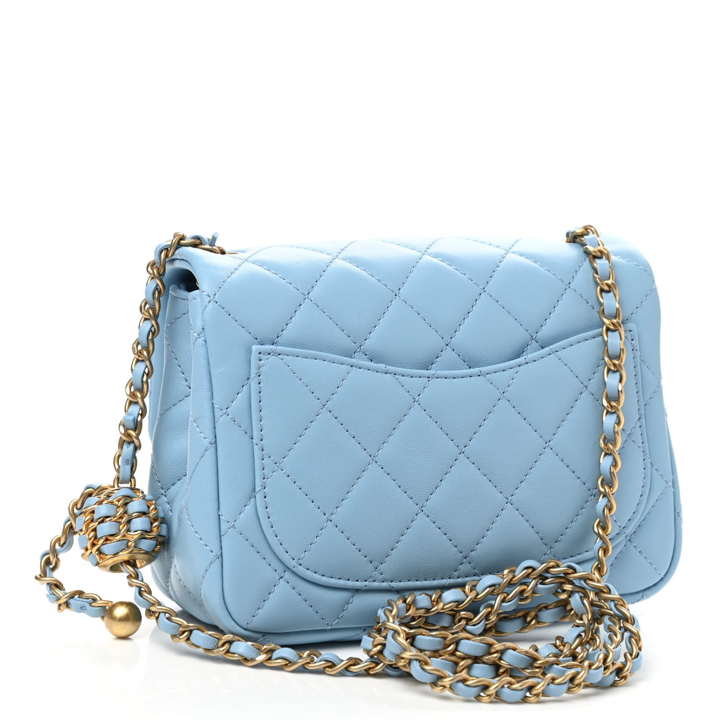 Lambskin Quilted Mini Pearl Crush Flap Light Blue