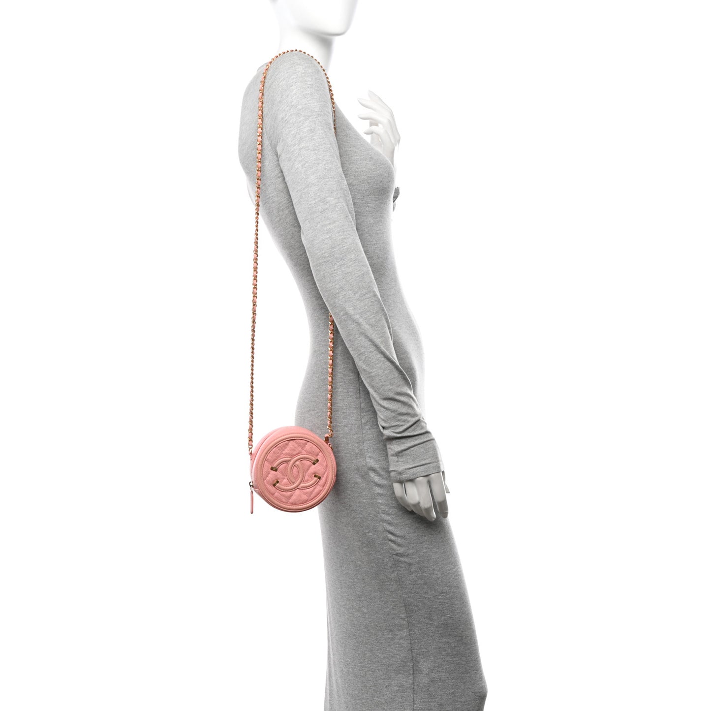 Caviar Quilted Round Filigree Crossbody Pink