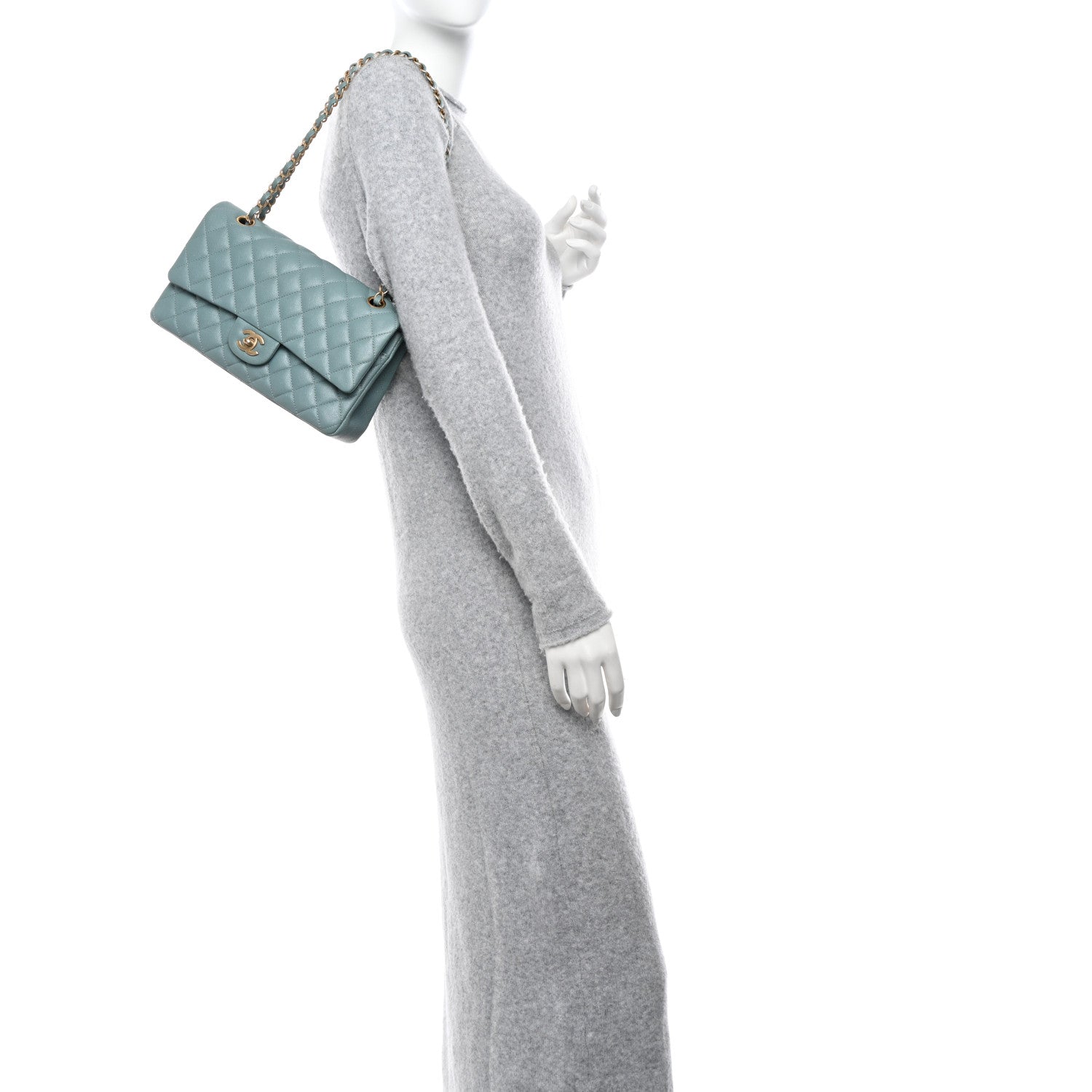 Chanel Iridescent Caviar Quilted Medium Double Flap Light Blue 3 of 10