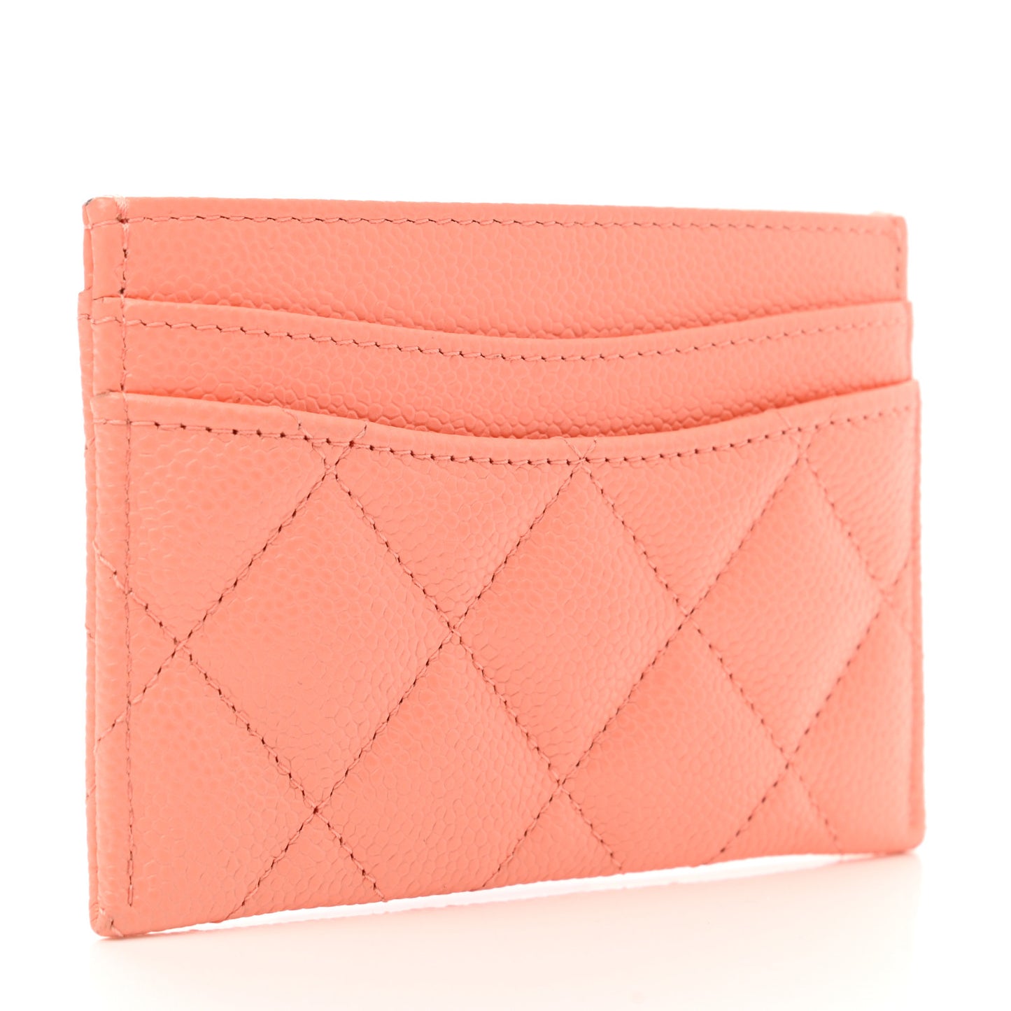 Caviar Quilted Card Holder Coral
