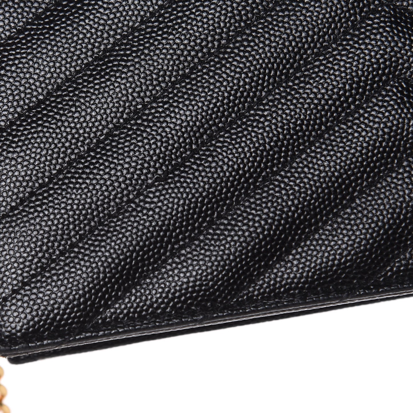 Grain De Poudre Matelasse Chevron Monogram Envelope Chain Wallet Black