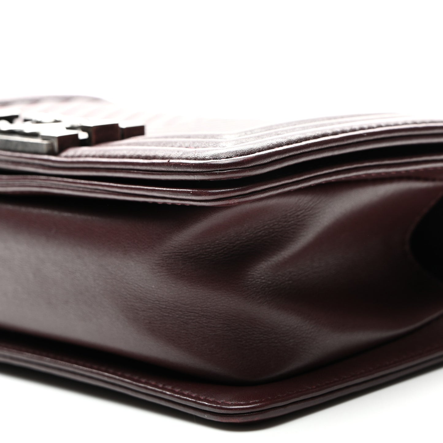 Calfskin Chevron Quilted Small Boy Flap Burgundy