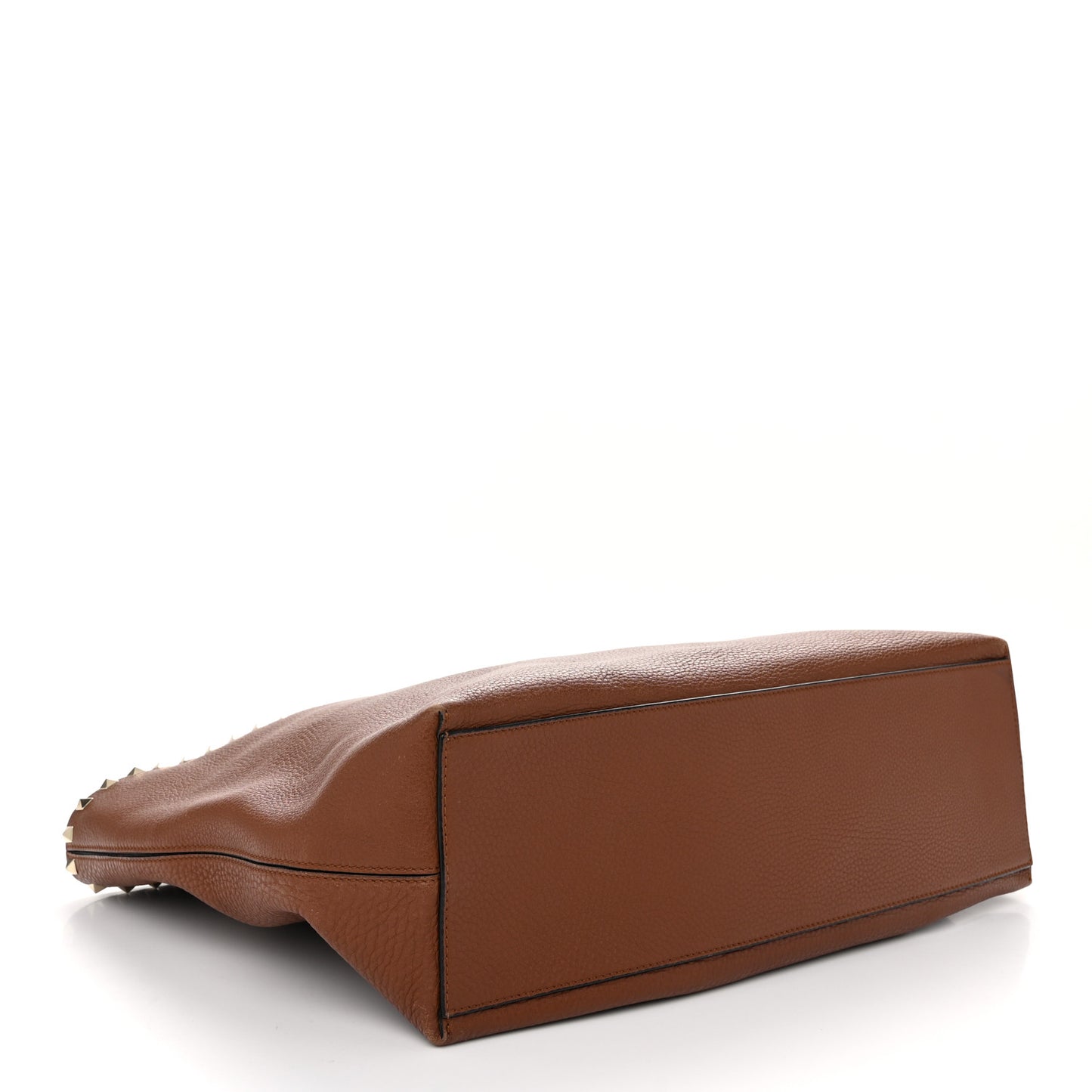 Grained Calfskin Rockstud Shoulder Tote Bright Cognac