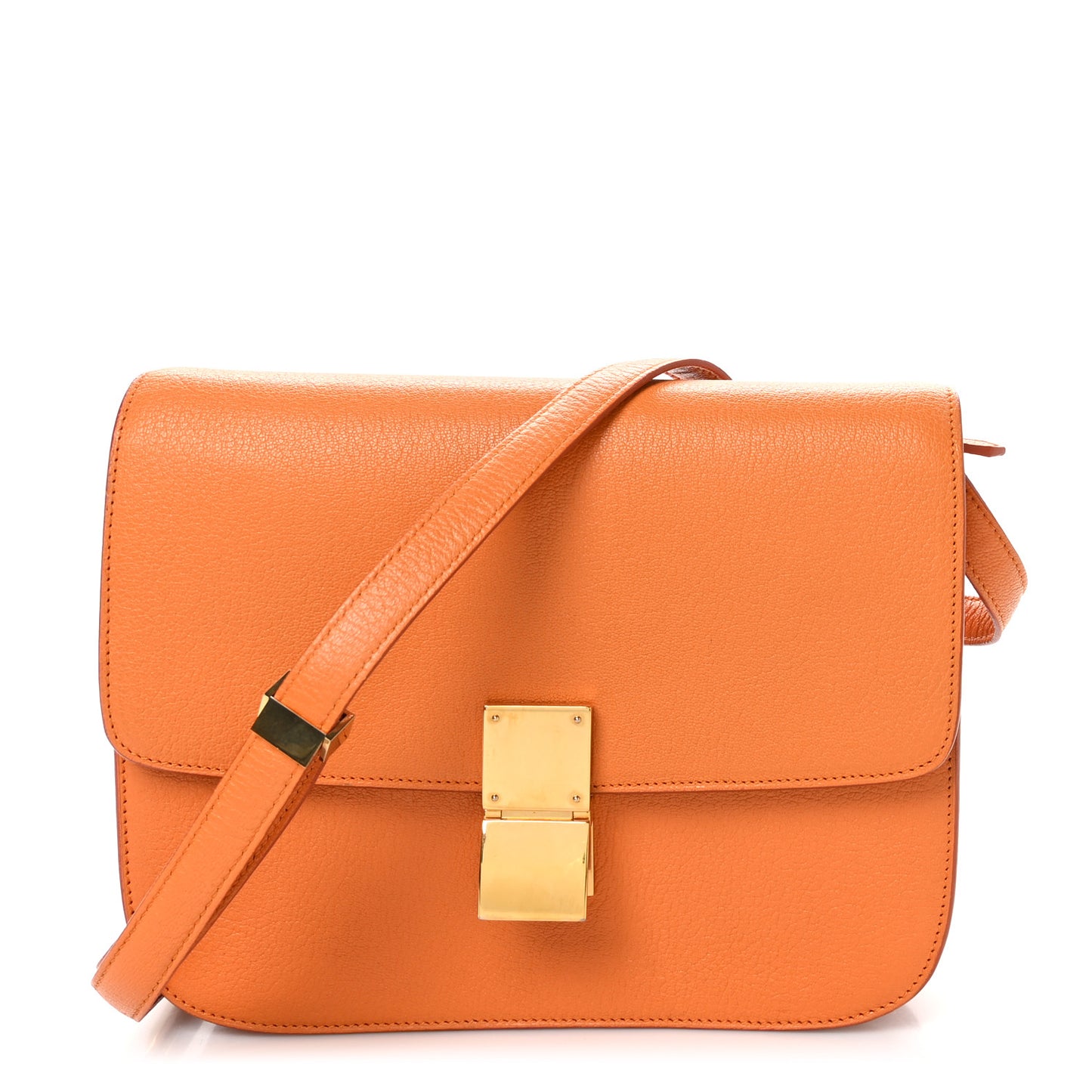 Goatskin Medium Classic Box Flap Bag Orange