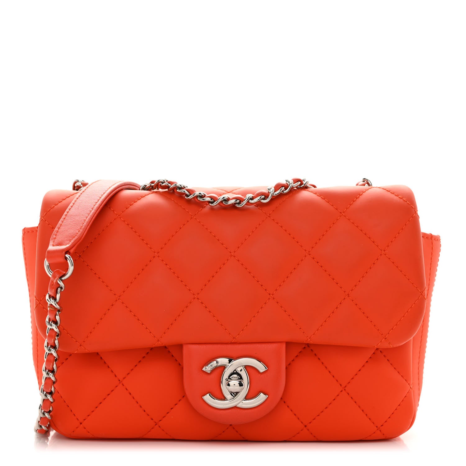 Chanel Rubber Quilted Lambskin Mini Square Coco Rain Flap Orange 1 of 10