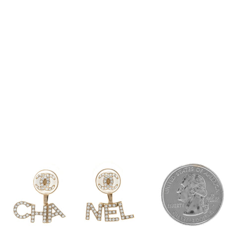 Pearl Crystal Logo Earrings Gold Pearly White