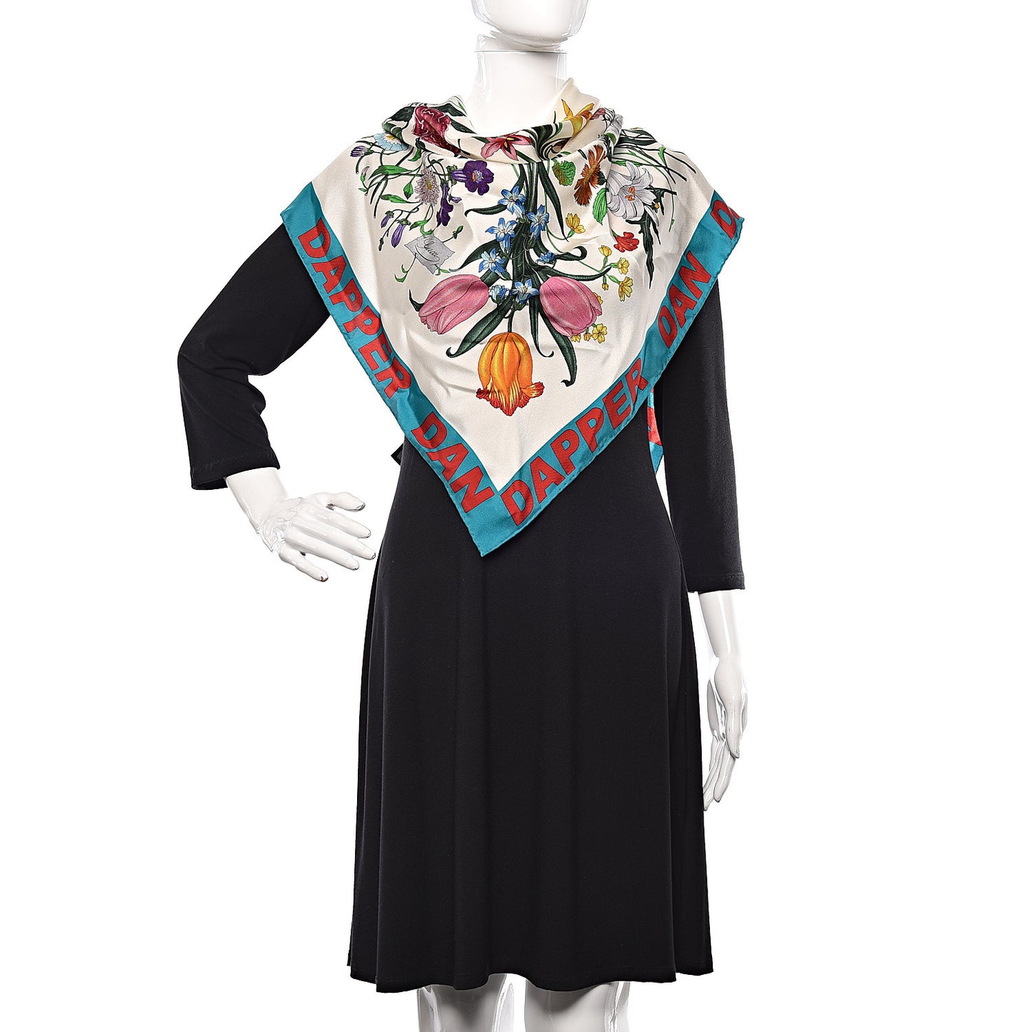 X DAPPER DAN Silk Flora Square Scarf Ivory Sky Blue