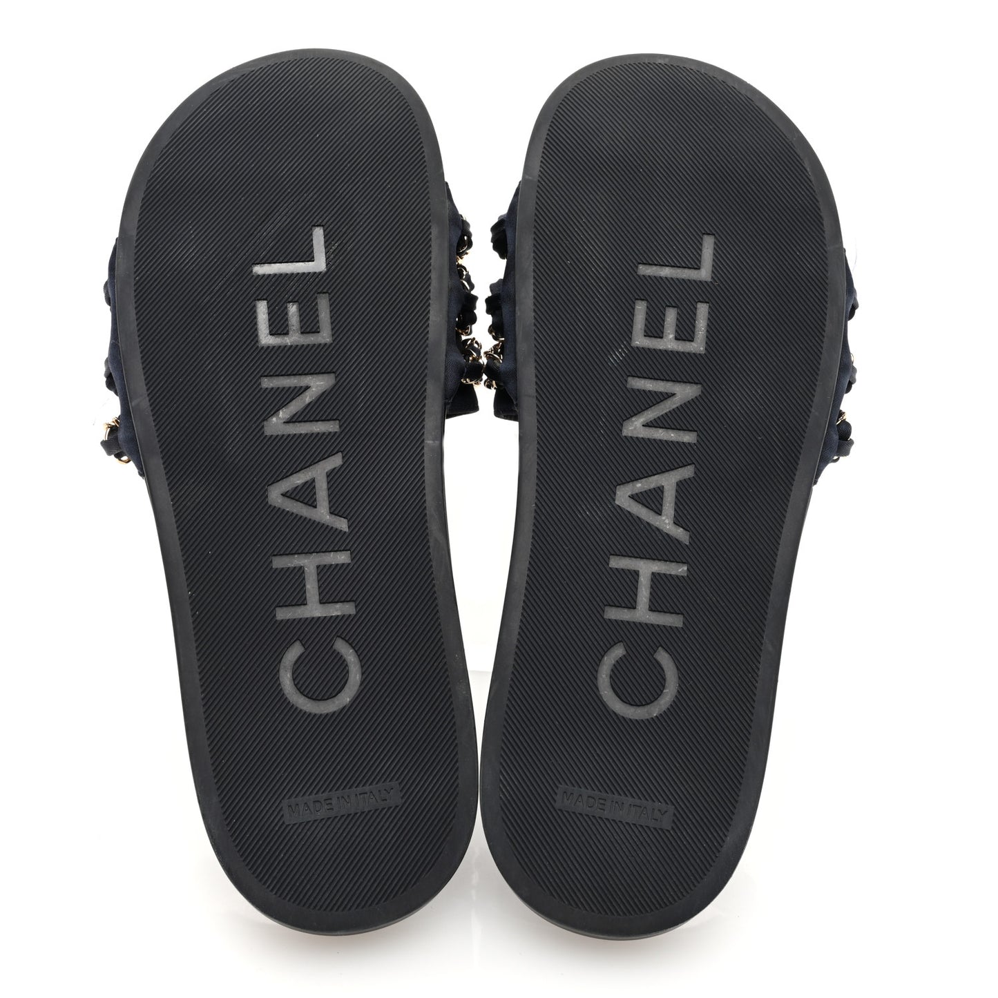 Satin Canvas Chain Slides Sandals Flats 39 Marine