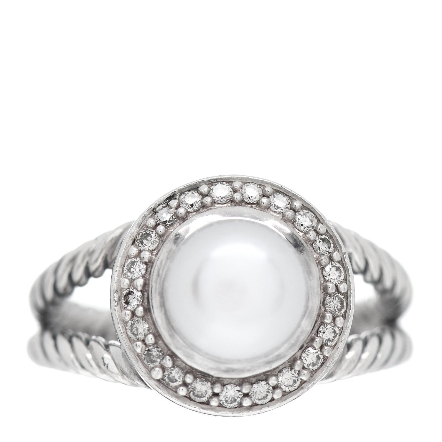 David Yurman Sterling Silver Diamond Pearl 8mm Petite Cerise Ring 54 6.75 1 of 5