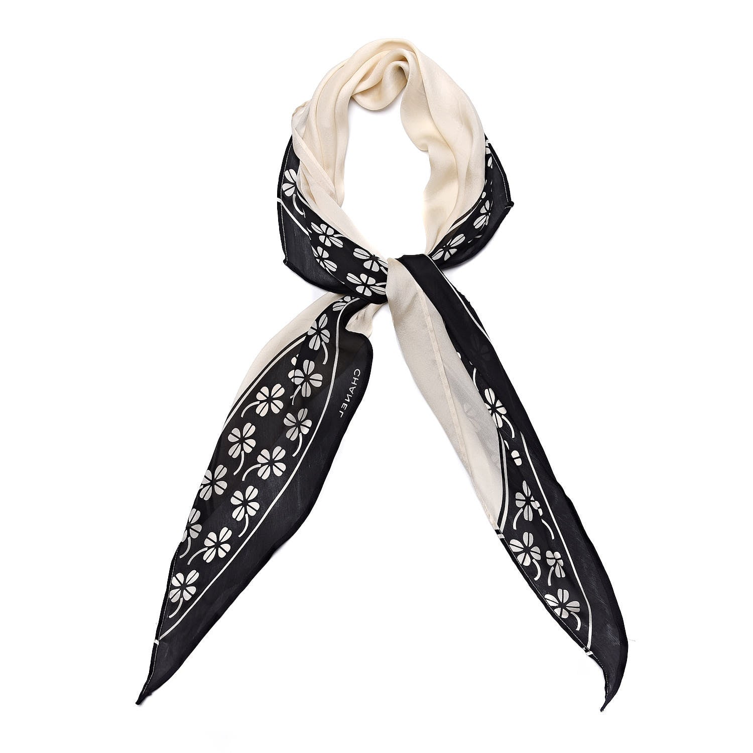 Chanel Silk Clover Scarf Black Ivory 424664 – FASHIONPHILE