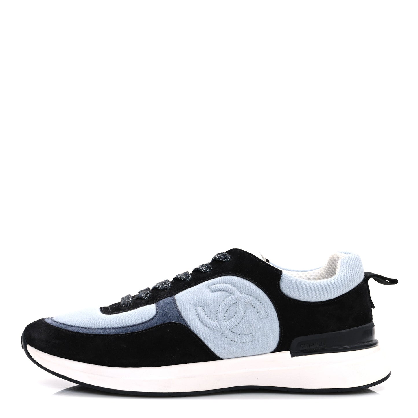 Suede Calfskin Fabric CC Sneakers 39 Light Blue Black