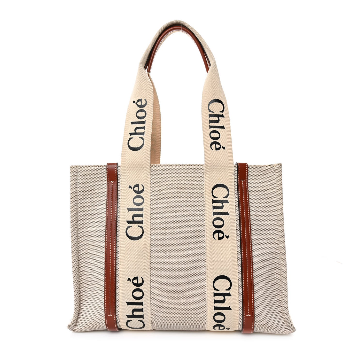 Cotton Calfskin Medium Woody Ribbon Tote White Brown