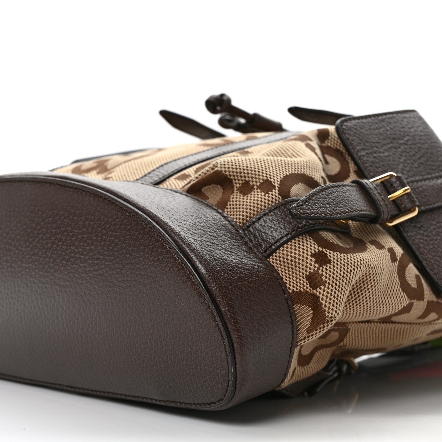 Monogram Jumbo GG Textured Dollar Calfskin Web Double Buckle Backpack Camel Ebony New Acero