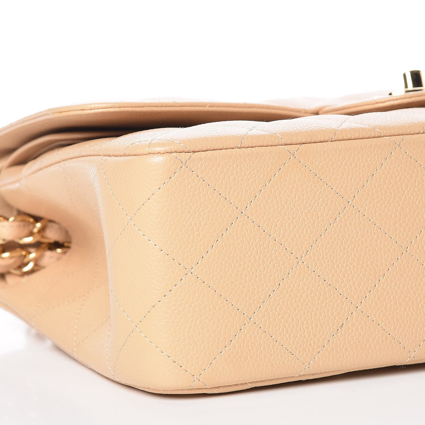Caviar Quilted Jumbo Double Flap Beige Clair